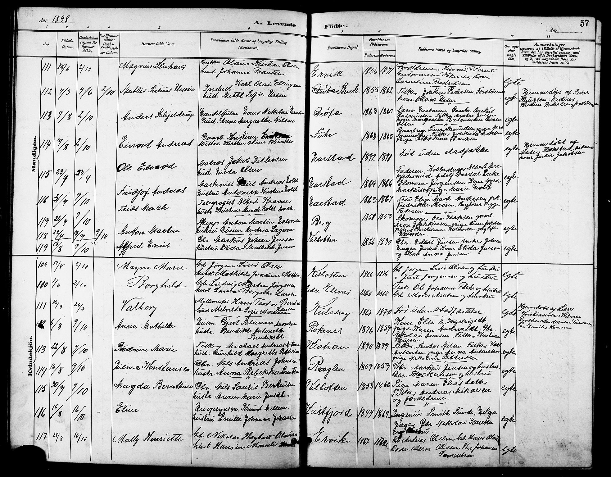 Trondenes sokneprestkontor, AV/SATØ-S-1319/H/Hb/L0011klokker: Klokkerbok nr. 11, 1891-1906, s. 57