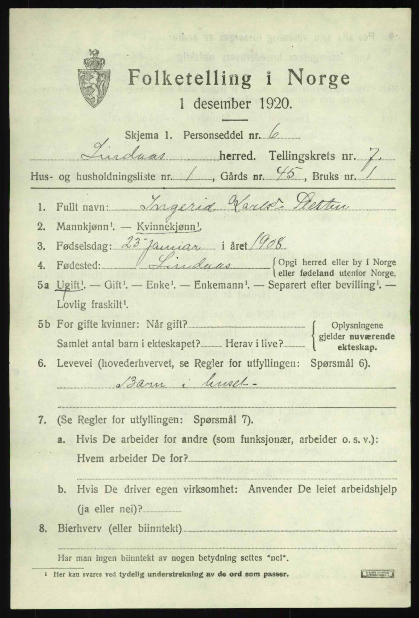 SAB, Folketelling 1920 for 1263 Lindås herred, 1920, s. 4041