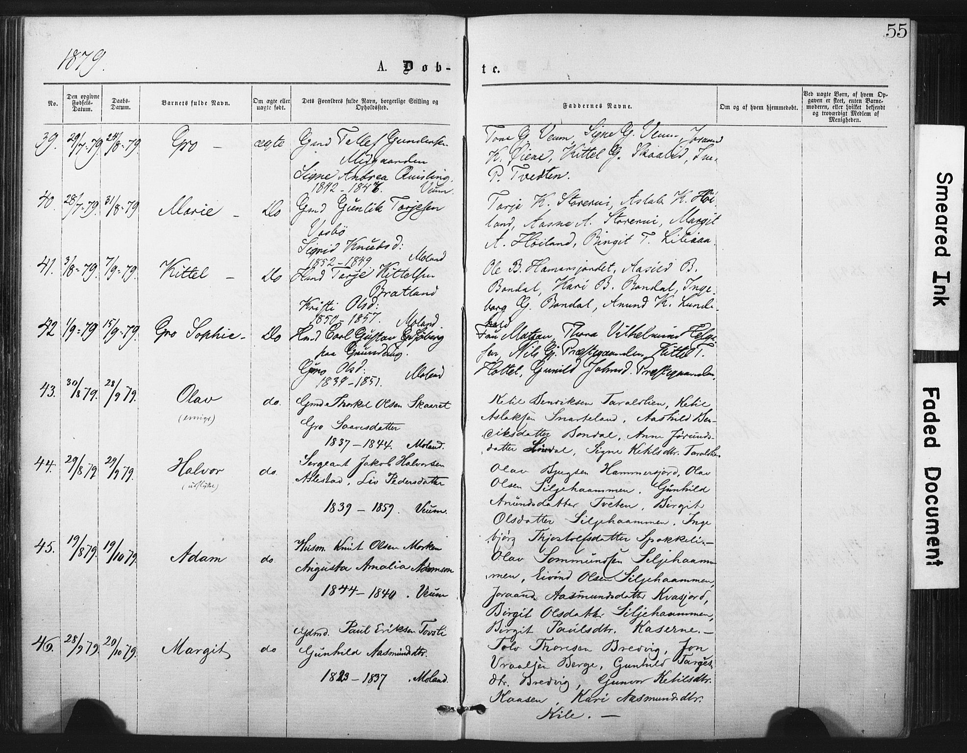 Fyresdal kirkebøker, AV/SAKO-A-263/F/Fa/L0006: Ministerialbok nr. I 6, 1872-1886, s. 55