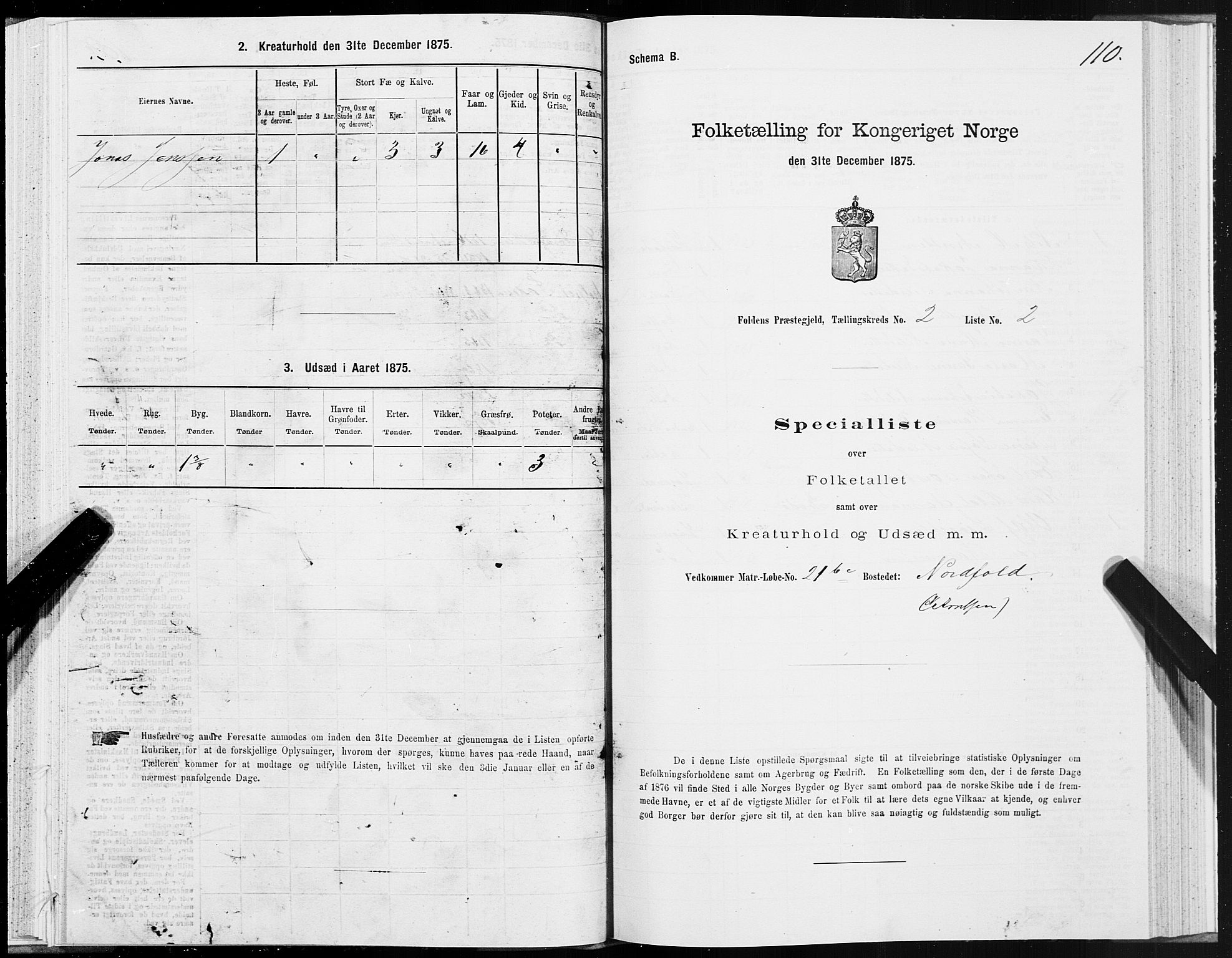 SAT, Folketelling 1875 for 1845P Folda prestegjeld, 1875, s. 1110