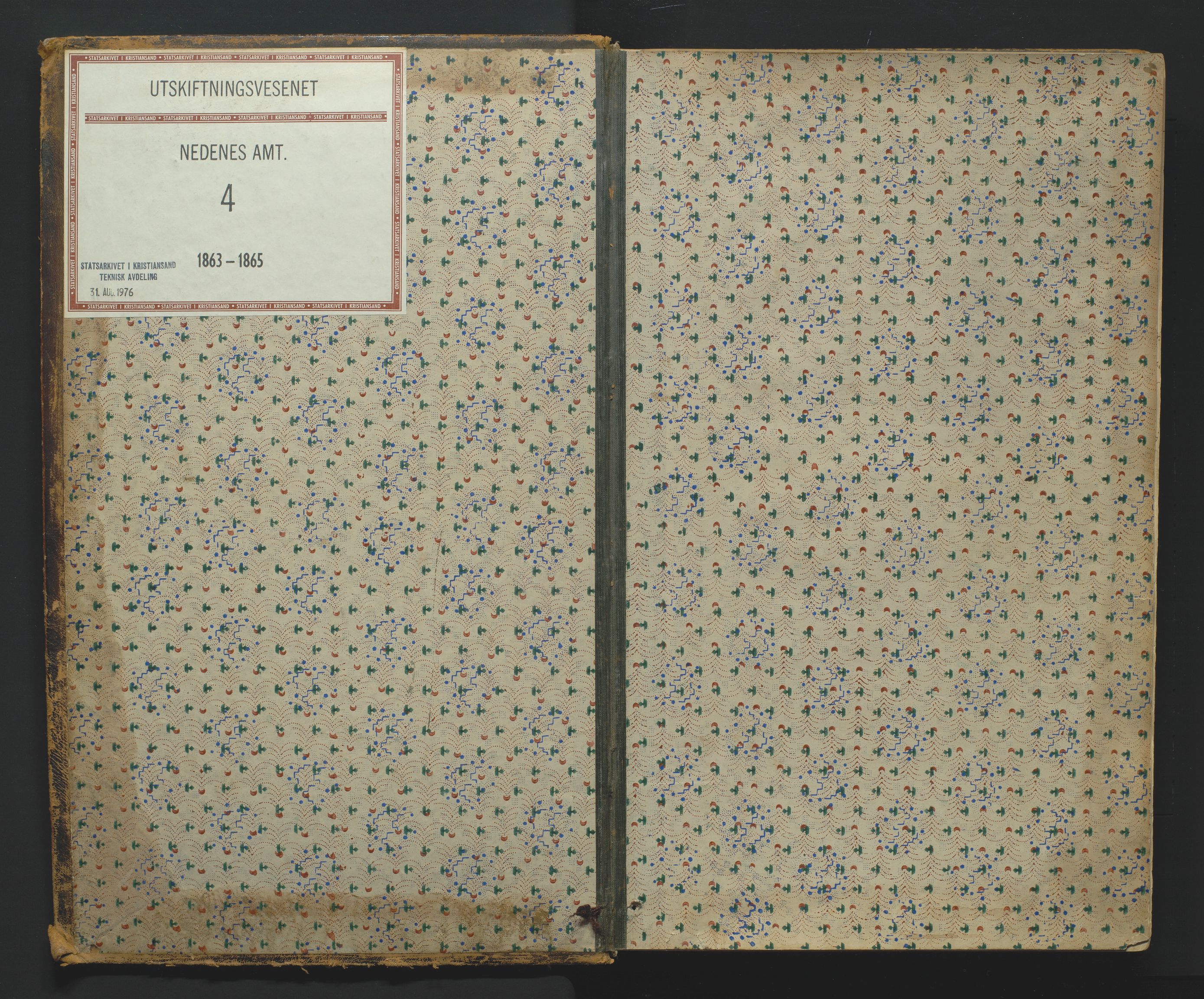 Utskiftningsformannen i Nedenes amt, SAK/1541-0002/F/Fa/Faa/L0004: Utskiftningsprotokoll med gårdsregister, Nedenes amt nr 4, 1863-1865