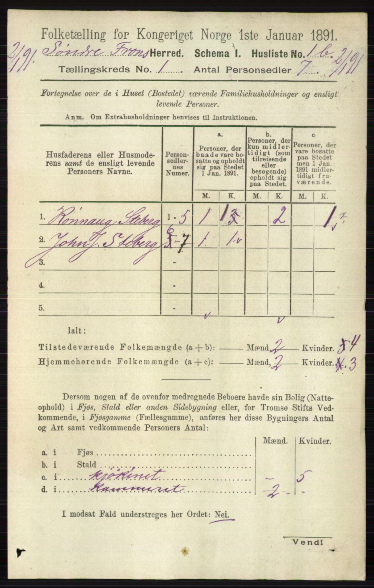 RA, Folketelling 1891 for 0519 Sør-Fron herred, 1891, s. 25