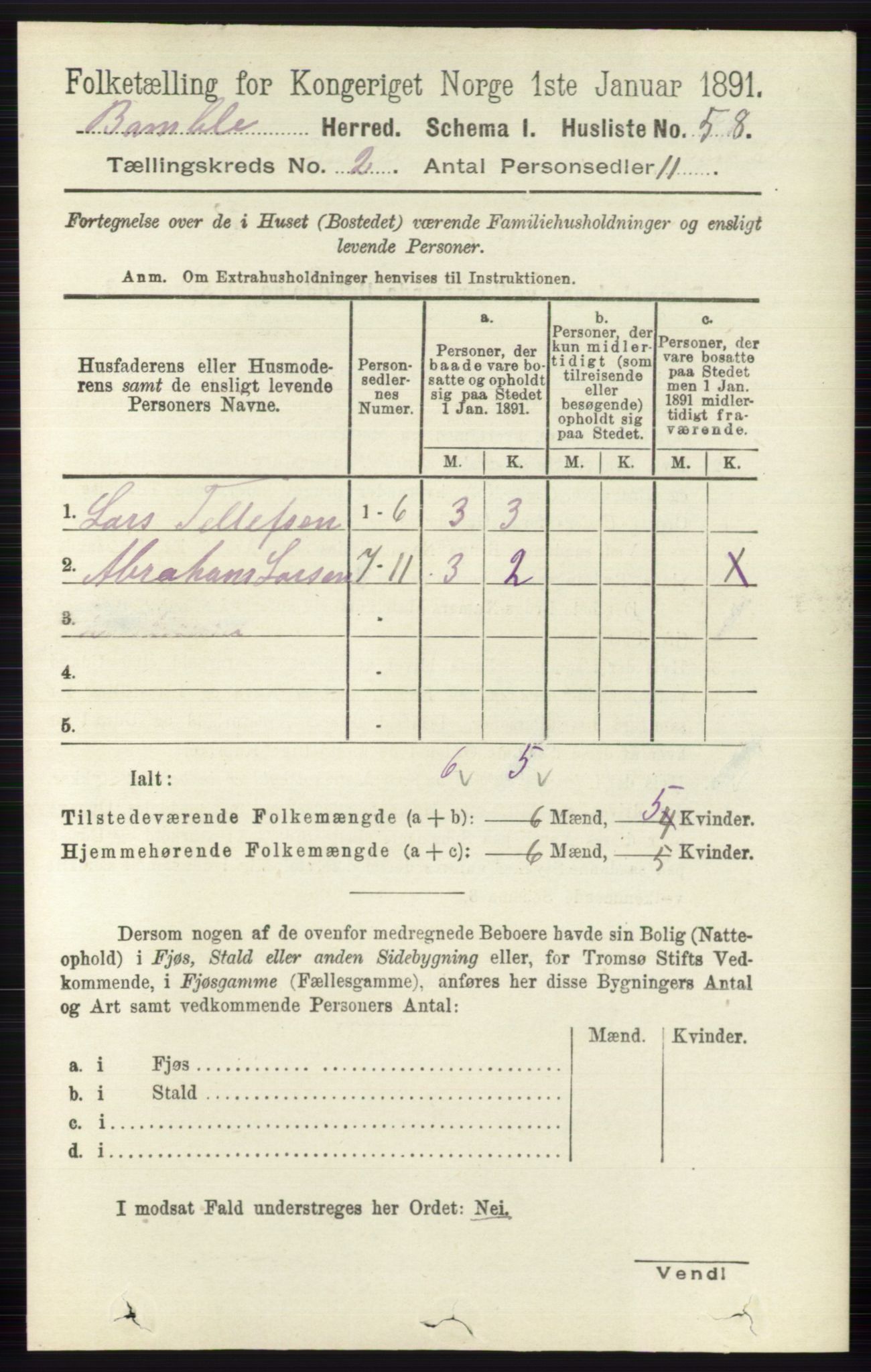 RA, Folketelling 1891 for 0814 Bamble herred, 1891, s. 999