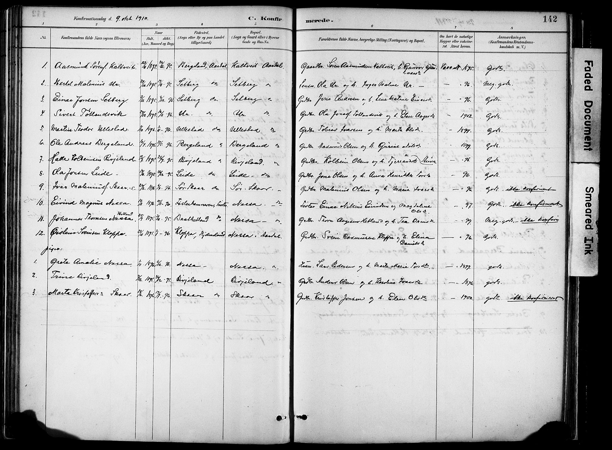 Hjelmeland sokneprestkontor, AV/SAST-A-101843/02/A/L0001: Ministerialbok nr. A 16, 1887-1926, s. 142