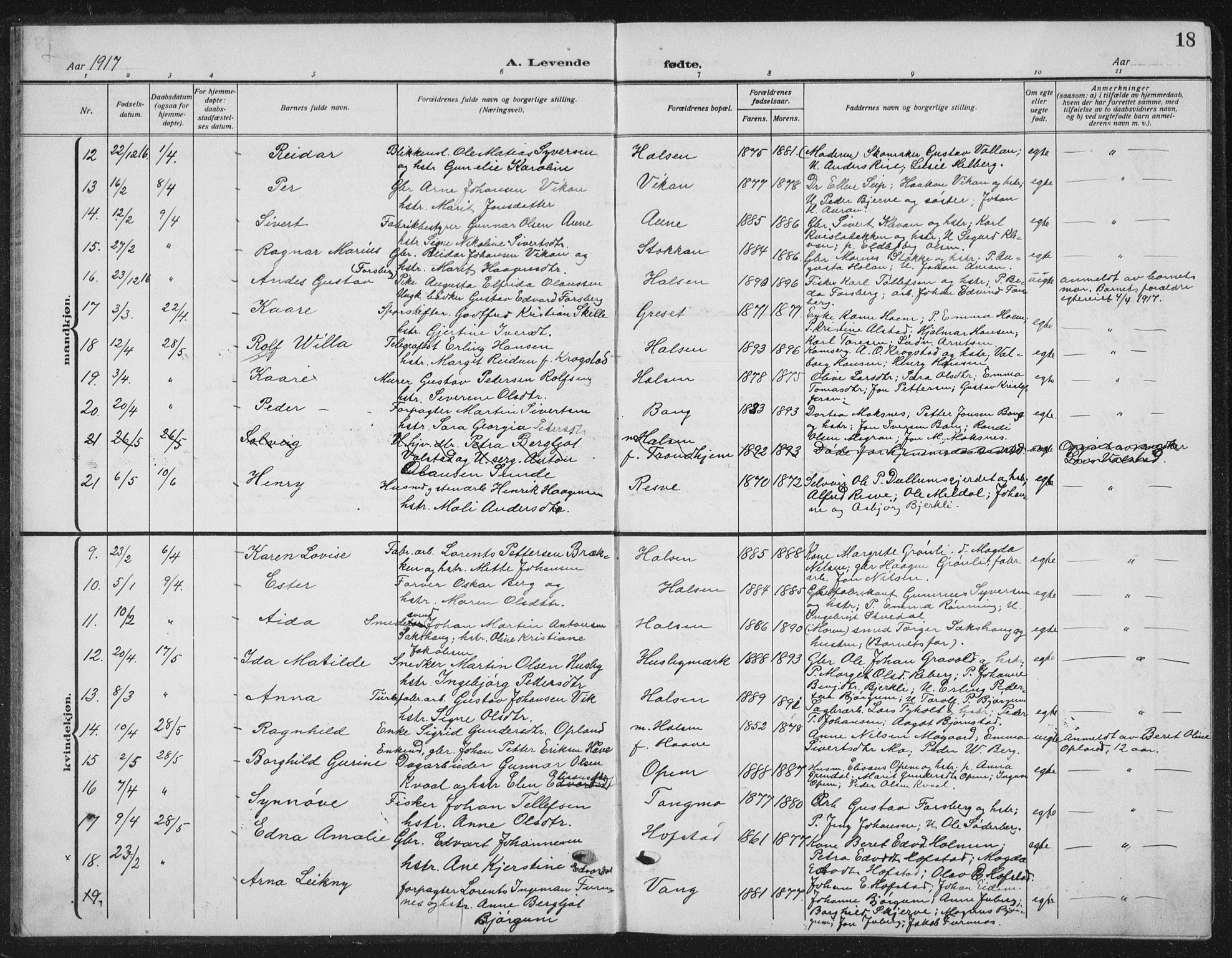 Ministerialprotokoller, klokkerbøker og fødselsregistre - Nord-Trøndelag, AV/SAT-A-1458/709/L0088: Klokkerbok nr. 709C02, 1914-1934, s. 18