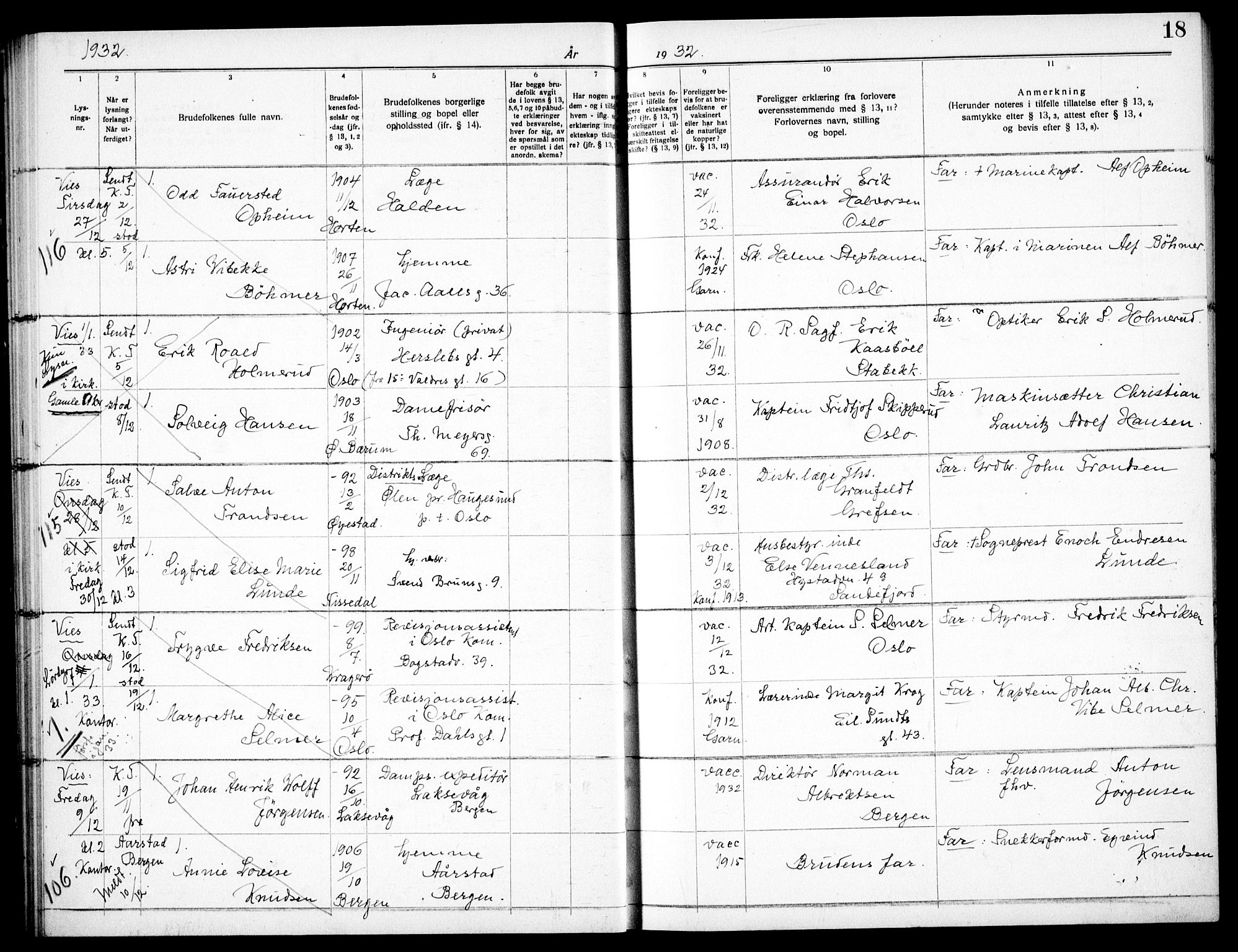 Garnisonsmenigheten Kirkebøker, AV/SAO-A-10846/H/Ha/L0011: Lysningsprotokoll nr. I 11, 1932-1936, s. 18