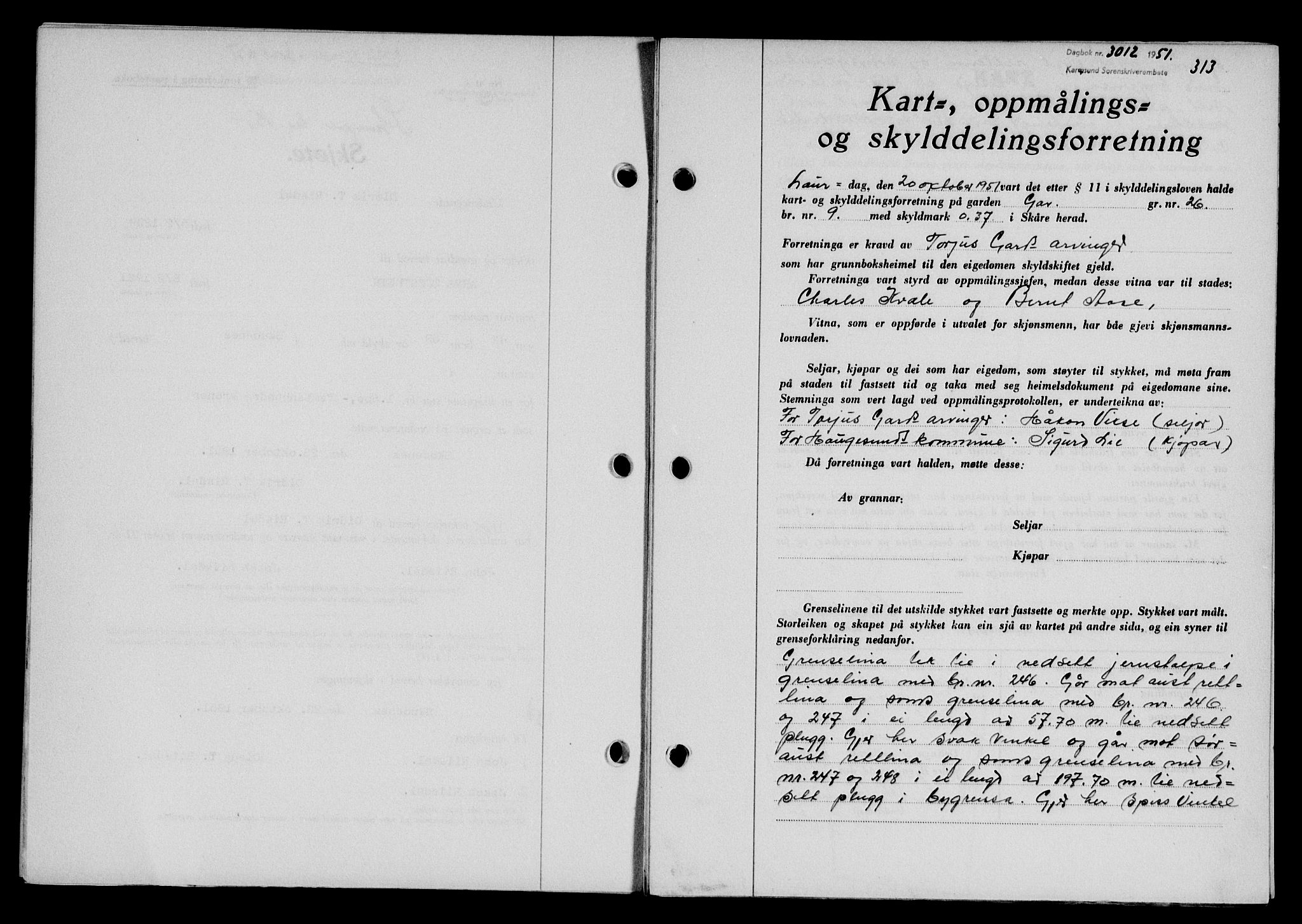 Karmsund sorenskriveri, SAST/A-100311/01/II/IIB/L0104: Pantebok nr. 84A, 1951-1952, Dagboknr: 3012/1951