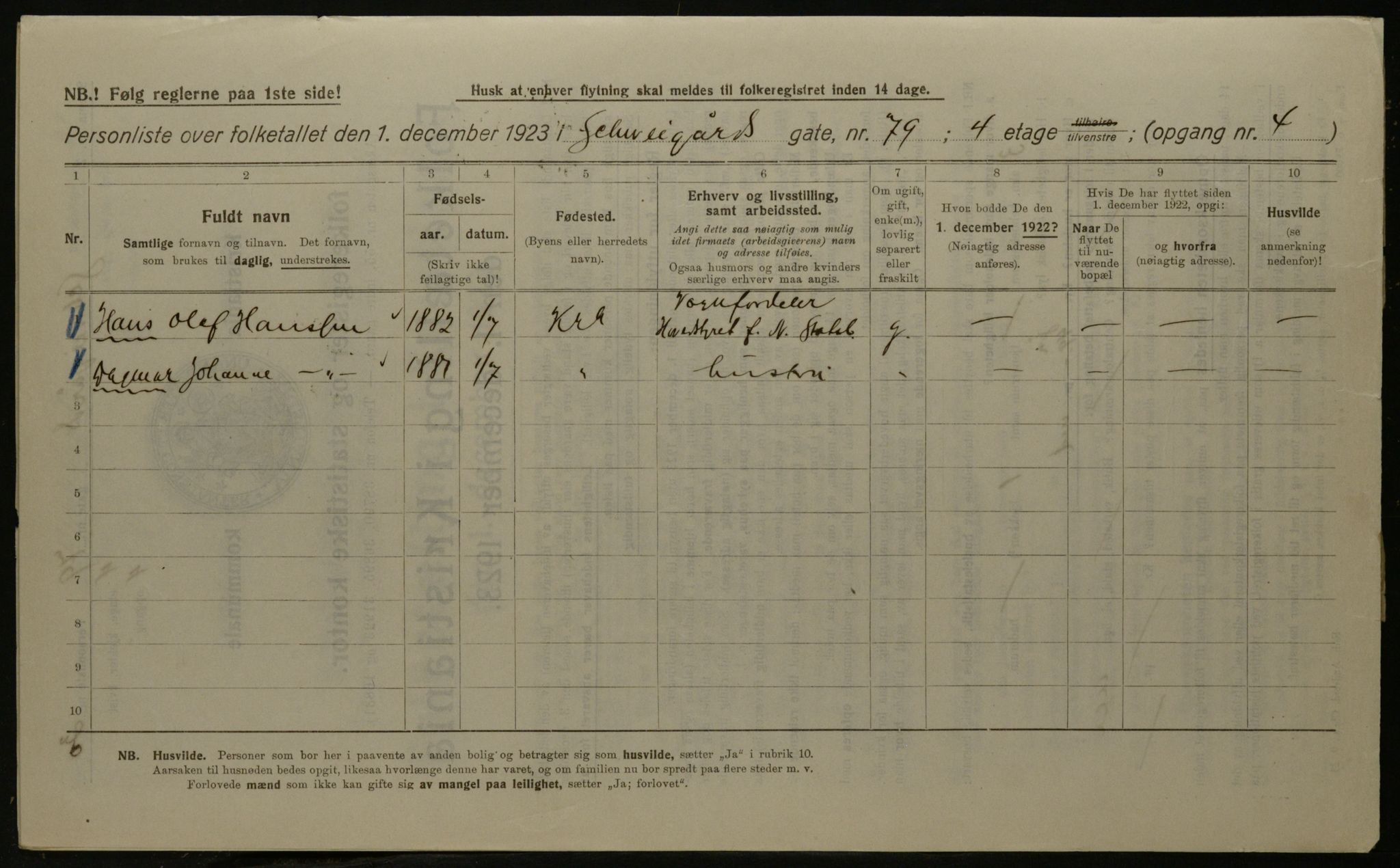 OBA, Kommunal folketelling 1.12.1923 for Kristiania, 1923, s. 101878