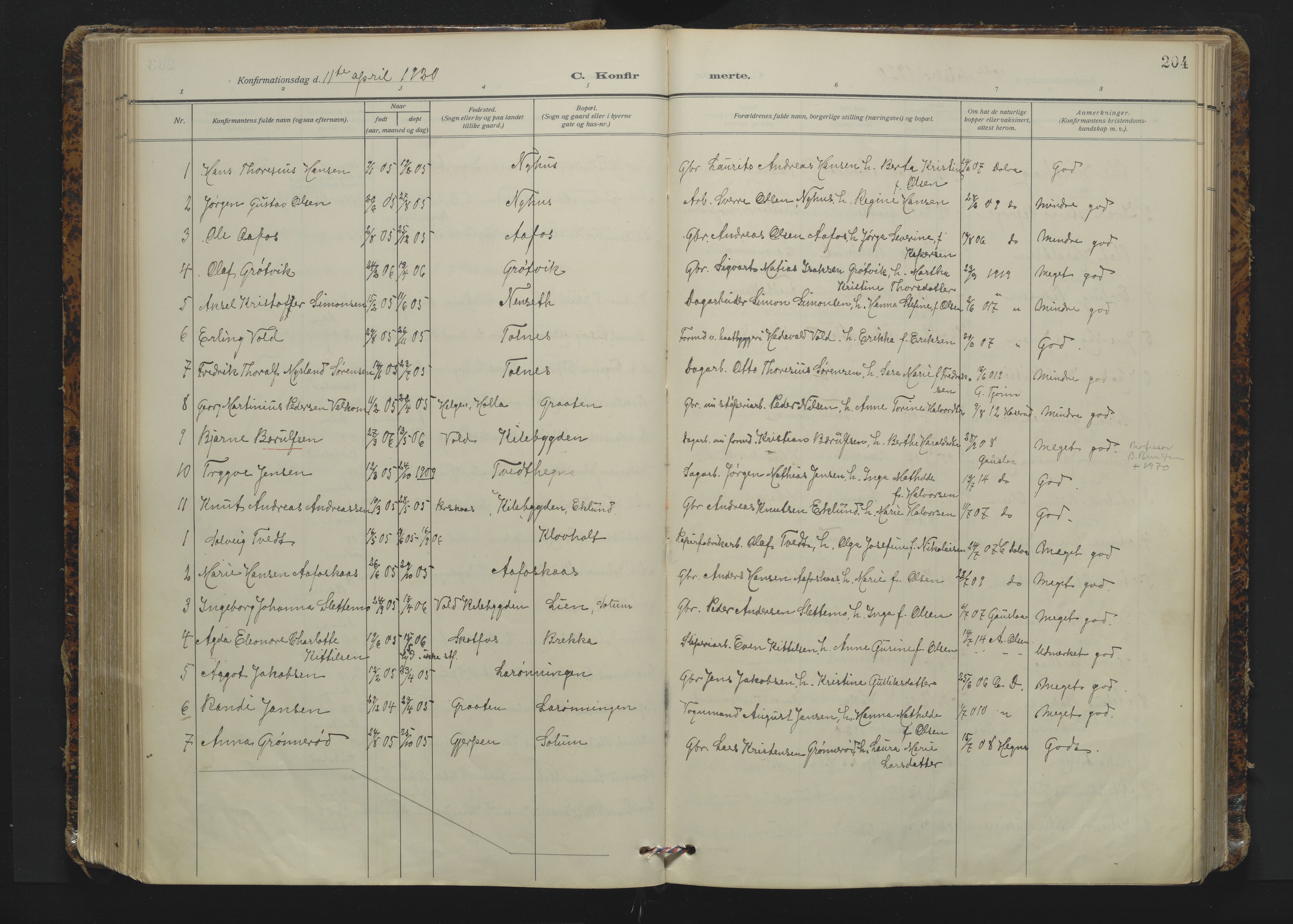 Solum kirkebøker, AV/SAKO-A-306/F/Fa/L0012: Ministerialbok nr. I 12, 1909-1922, s. 204