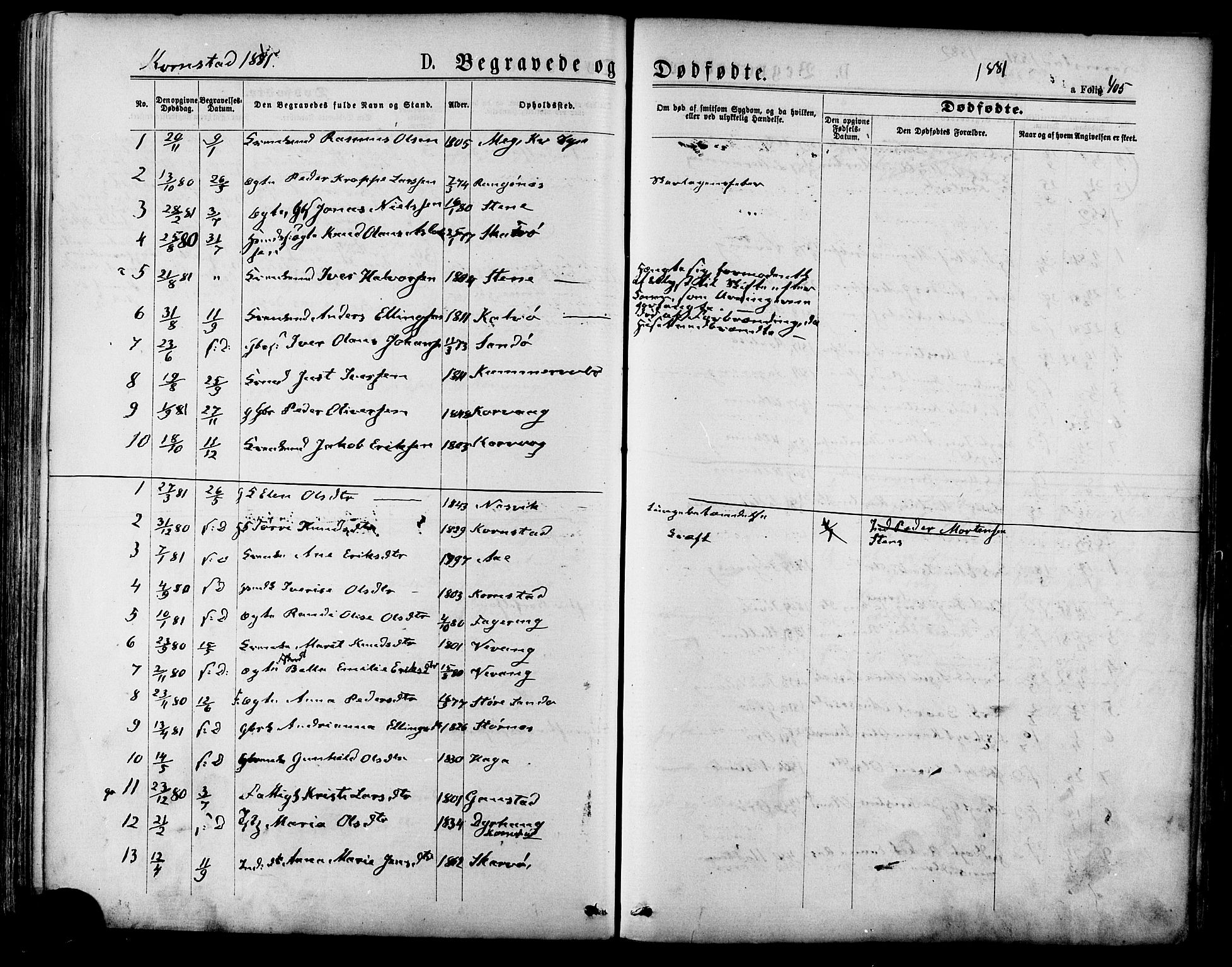 Ministerialprotokoller, klokkerbøker og fødselsregistre - Møre og Romsdal, SAT/A-1454/568/L0806: Ministerialbok nr. 568A12 /2, 1878-1884, s. 405