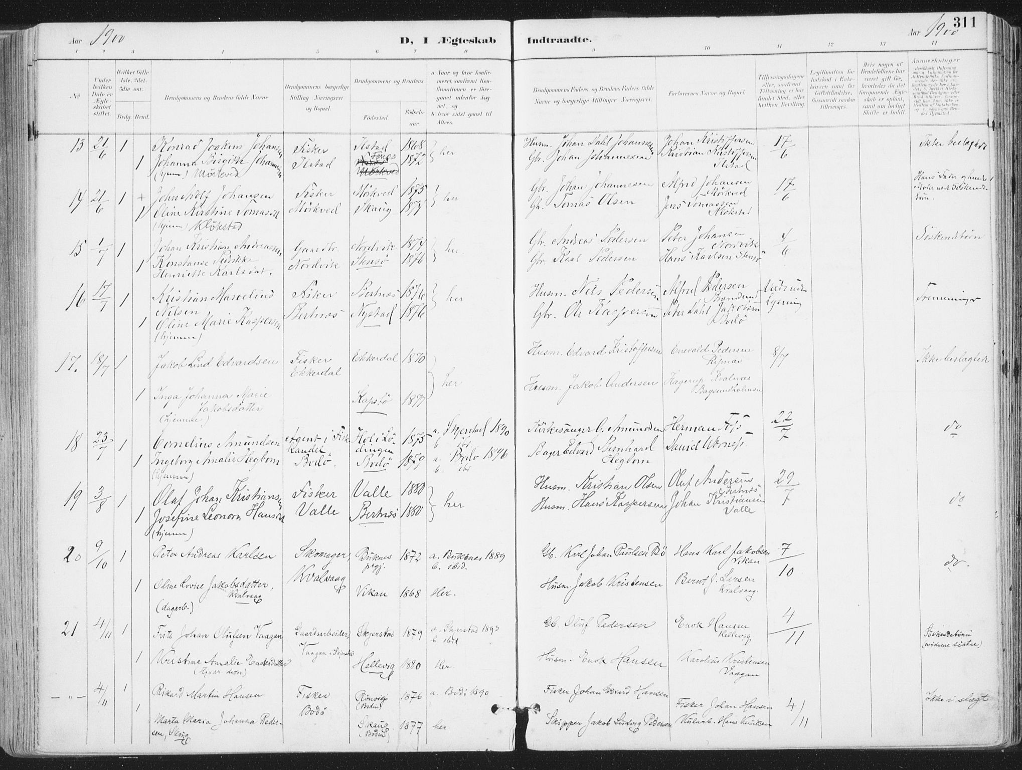 Ministerialprotokoller, klokkerbøker og fødselsregistre - Nordland, SAT/A-1459/802/L0055: Ministerialbok nr. 802A02, 1894-1915, s. 311