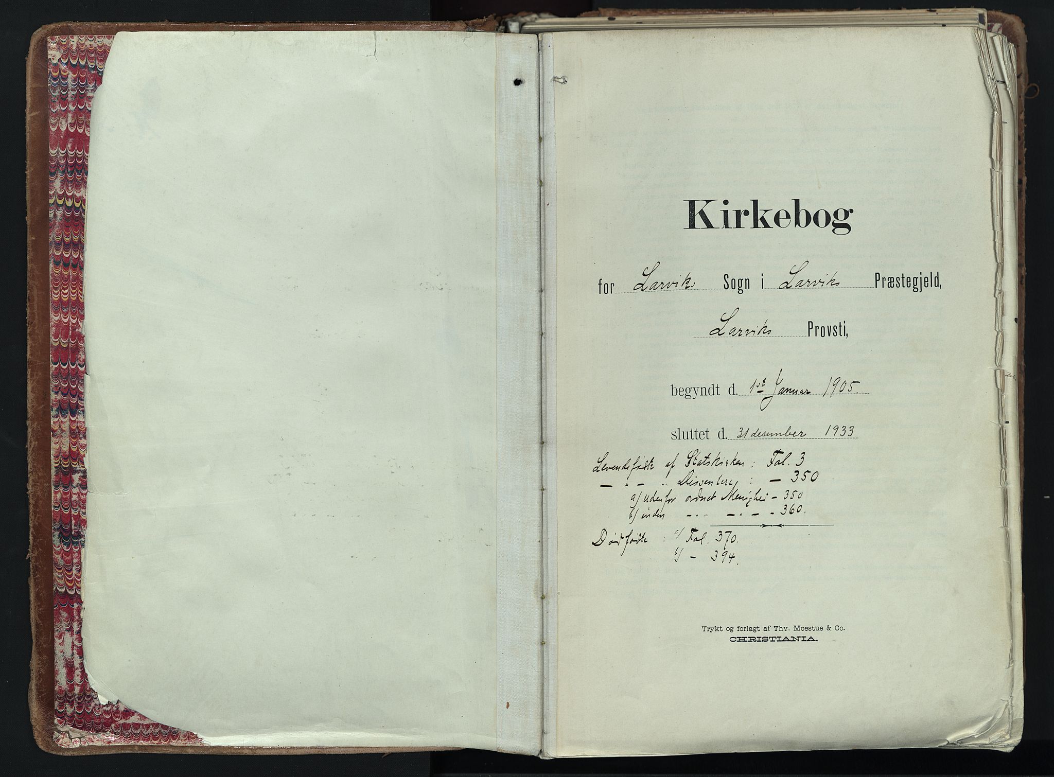 Larvik kirkebøker, SAKO/A-352/F/Fa/L0012: Ministerialbok nr. I 12, 1905-1933, s. 1