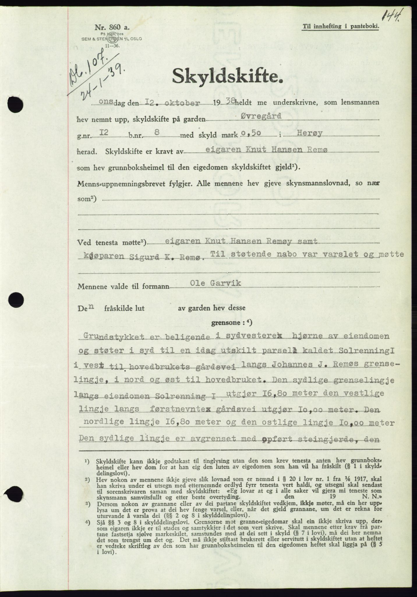 Søre Sunnmøre sorenskriveri, AV/SAT-A-4122/1/2/2C/L0067: Pantebok nr. 61, 1938-1939, Dagboknr: 107/1939