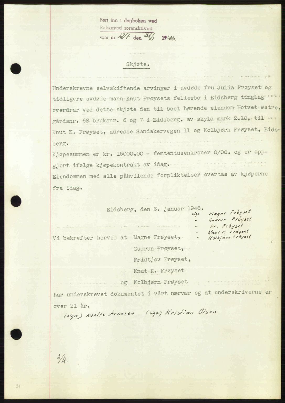 Rakkestad sorenskriveri, AV/SAO-A-10686/G/Gb/Gba/Gbab/L0012a: Pantebok nr. A12 I, 1945-1946, Dagboknr: 127/1946