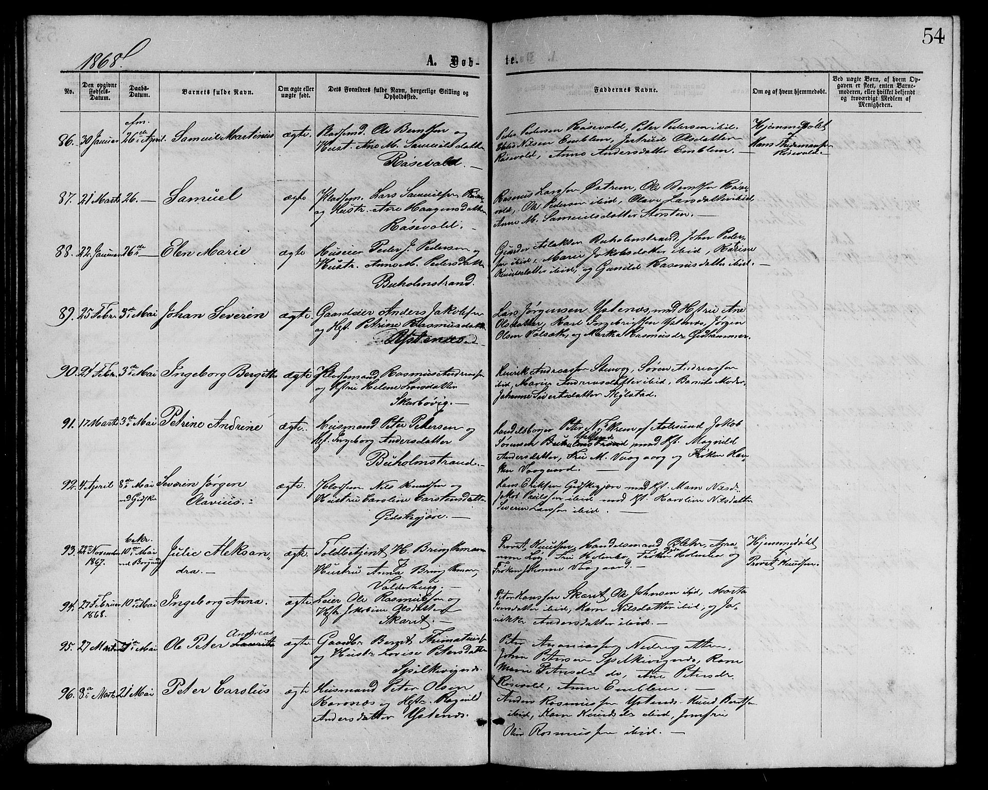 Ministerialprotokoller, klokkerbøker og fødselsregistre - Møre og Romsdal, AV/SAT-A-1454/528/L0428: Klokkerbok nr. 528C09, 1864-1880, s. 54