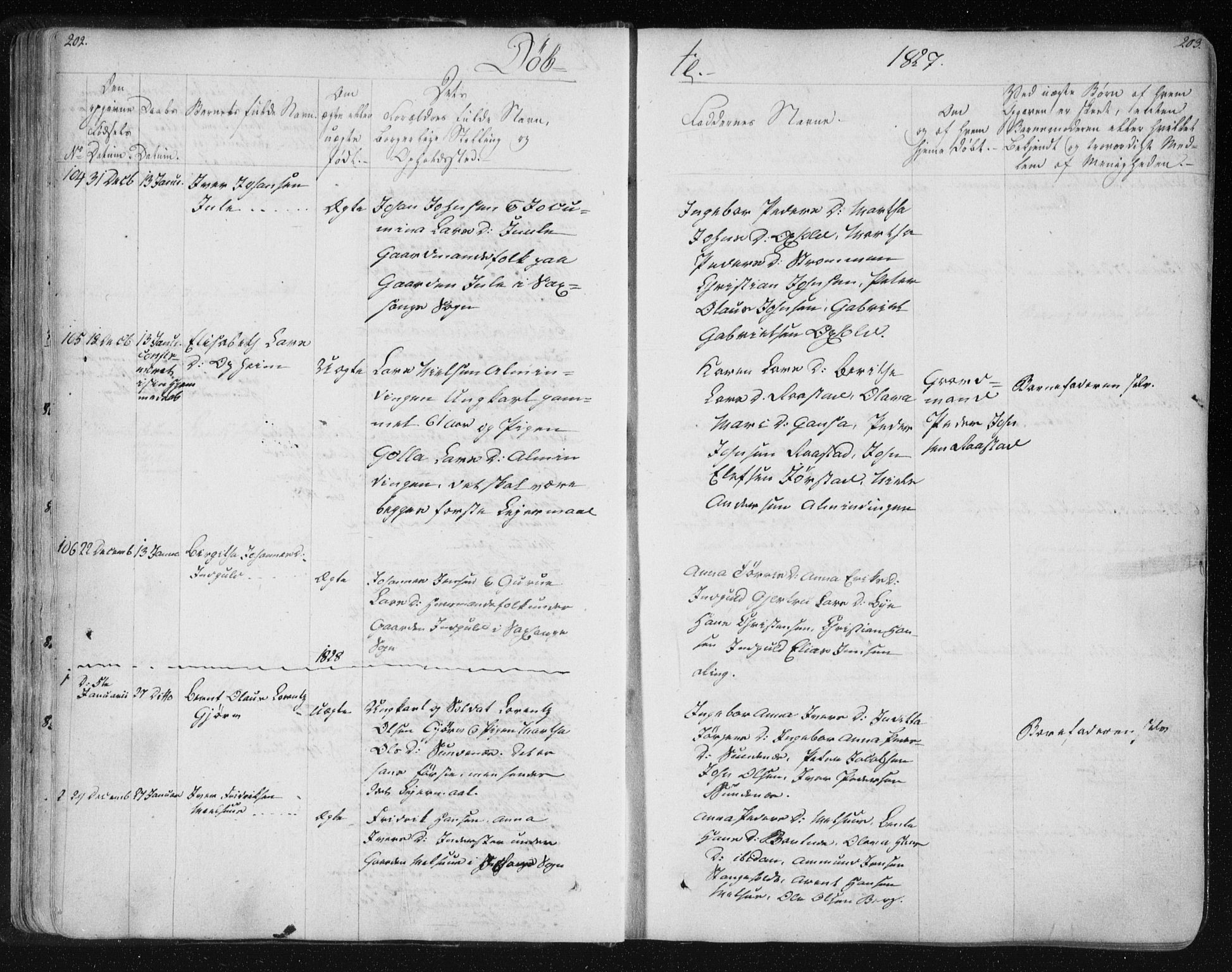 Ministerialprotokoller, klokkerbøker og fødselsregistre - Nord-Trøndelag, AV/SAT-A-1458/730/L0276: Ministerialbok nr. 730A05, 1822-1830, s. 202-203
