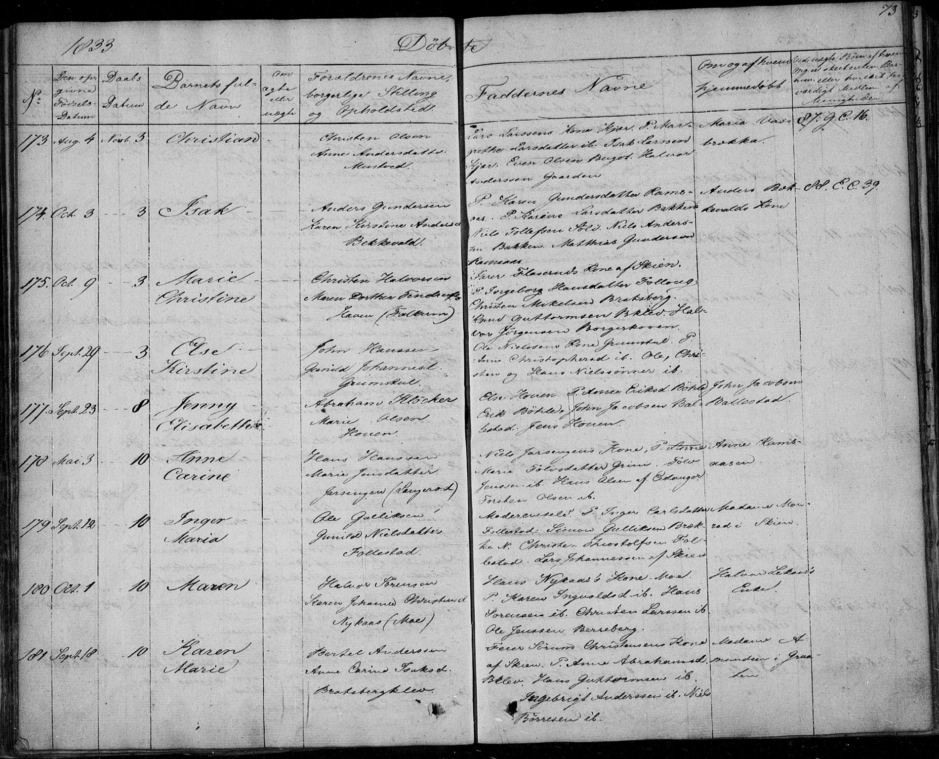 Gjerpen kirkebøker, SAKO/A-265/F/Fa/L0006: Ministerialbok nr. I 6, 1829-1834, s. 73