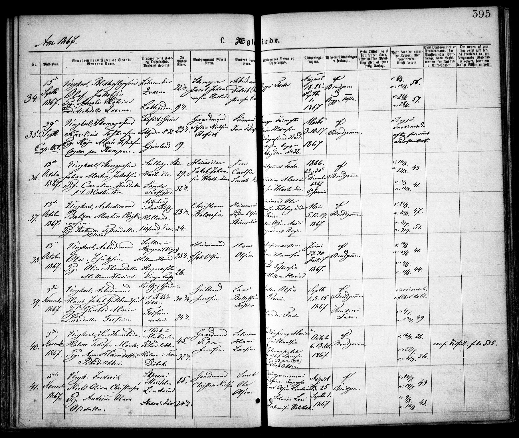 Østre Aker prestekontor Kirkebøker, AV/SAO-A-10840/F/Fa/L0001: Ministerialbok nr. I 1, 1861-1869, s. 395