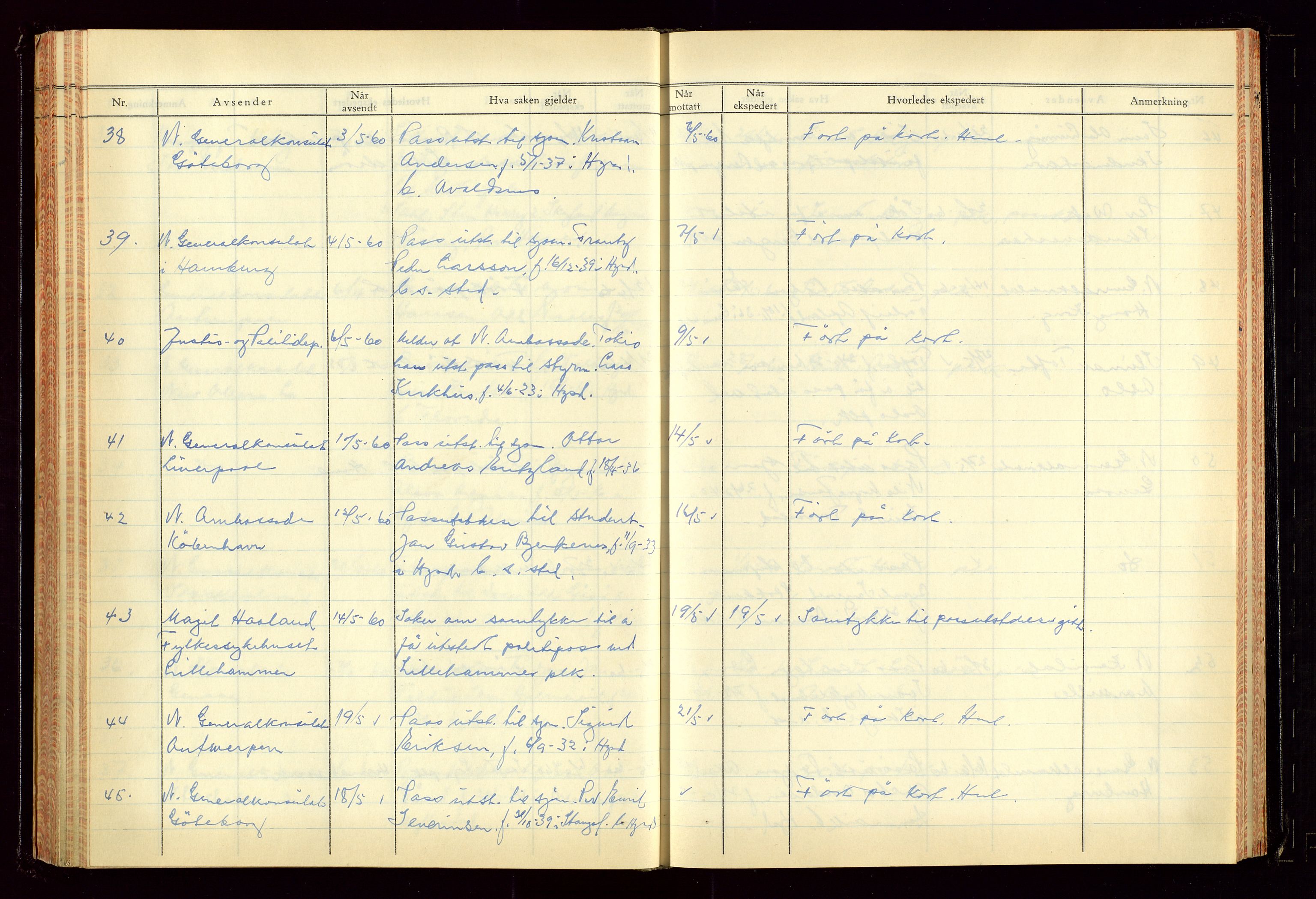 Haugesund politikammer, AV/SAST-A-100440/K/L0007: Passjournal (16 12 53-07 1065), 1953-1965, s. 130