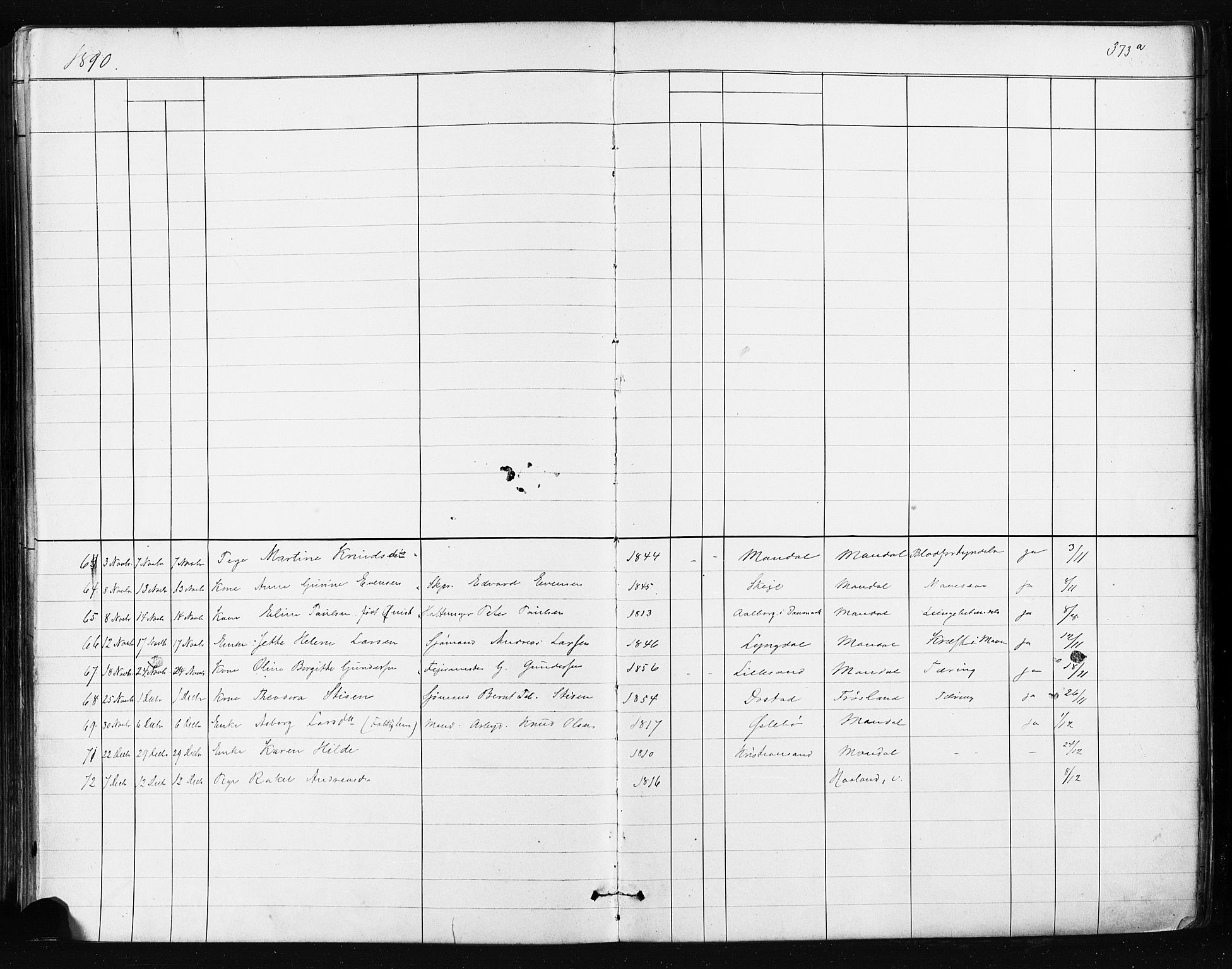 Mandal sokneprestkontor, SAK/1111-0030/F/Fa/Faa/L0016: Ministerialbok nr. A 16, 1880-1890, s. 373