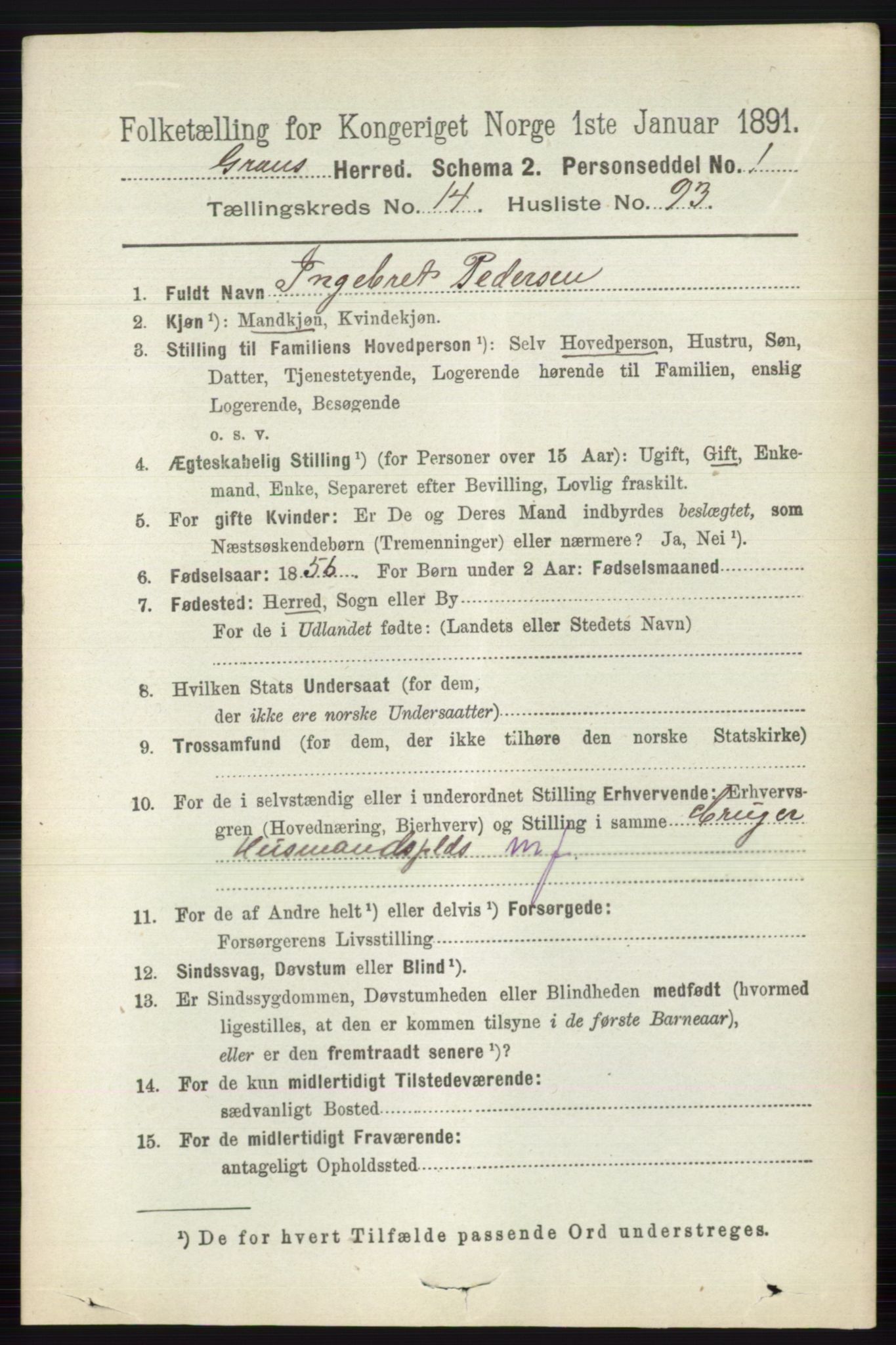 RA, Folketelling 1891 for 0534 Gran herred, 1891, s. 7535