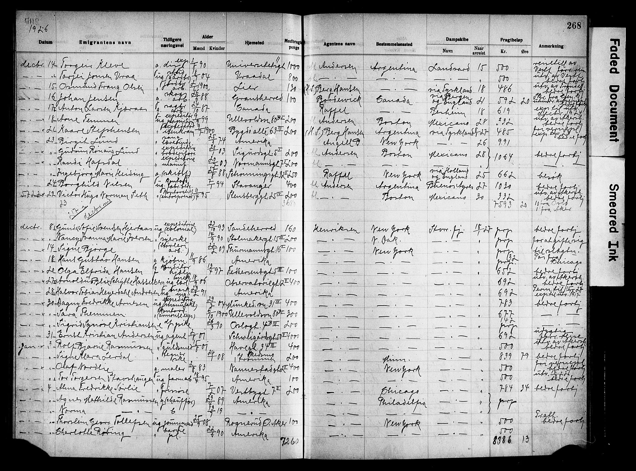 Oslo politidistrikt, SAO/A-10085/E/Ee/Eef/L0036: Emigrantprotokoll, 1923-1927, s. 268