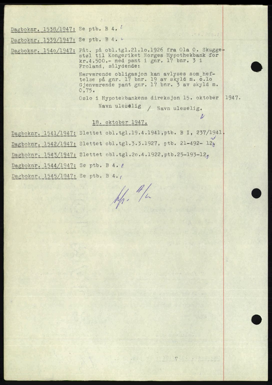 Nedenes sorenskriveri, SAK/1221-0006/G/Gb/Gba/L0058: Pantebok nr. A10, 1947-1948, Dagboknr: 1538/1947