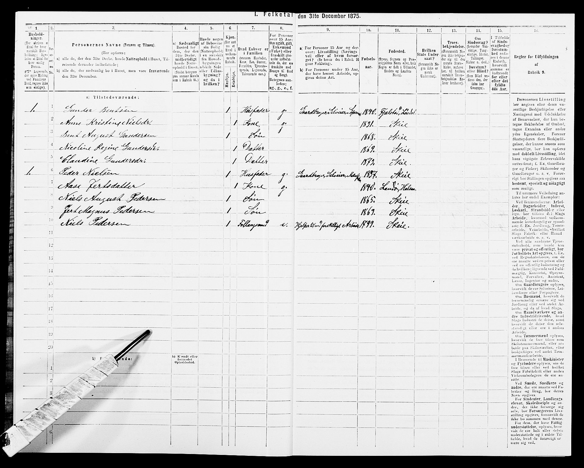 SAK, Folketelling 1875 for 1019L Mandal prestegjeld, Halse sokn og Harkmark sokn, 1875, s. 1131