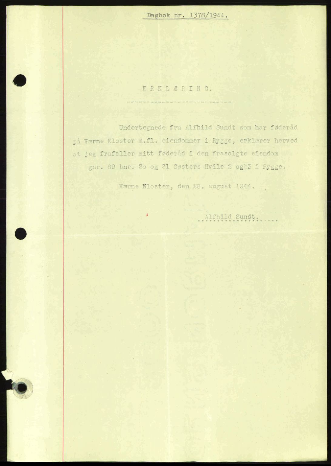 Moss sorenskriveri, SAO/A-10168: Pantebok nr. A12, 1943-1944, Dagboknr: 1378/1944