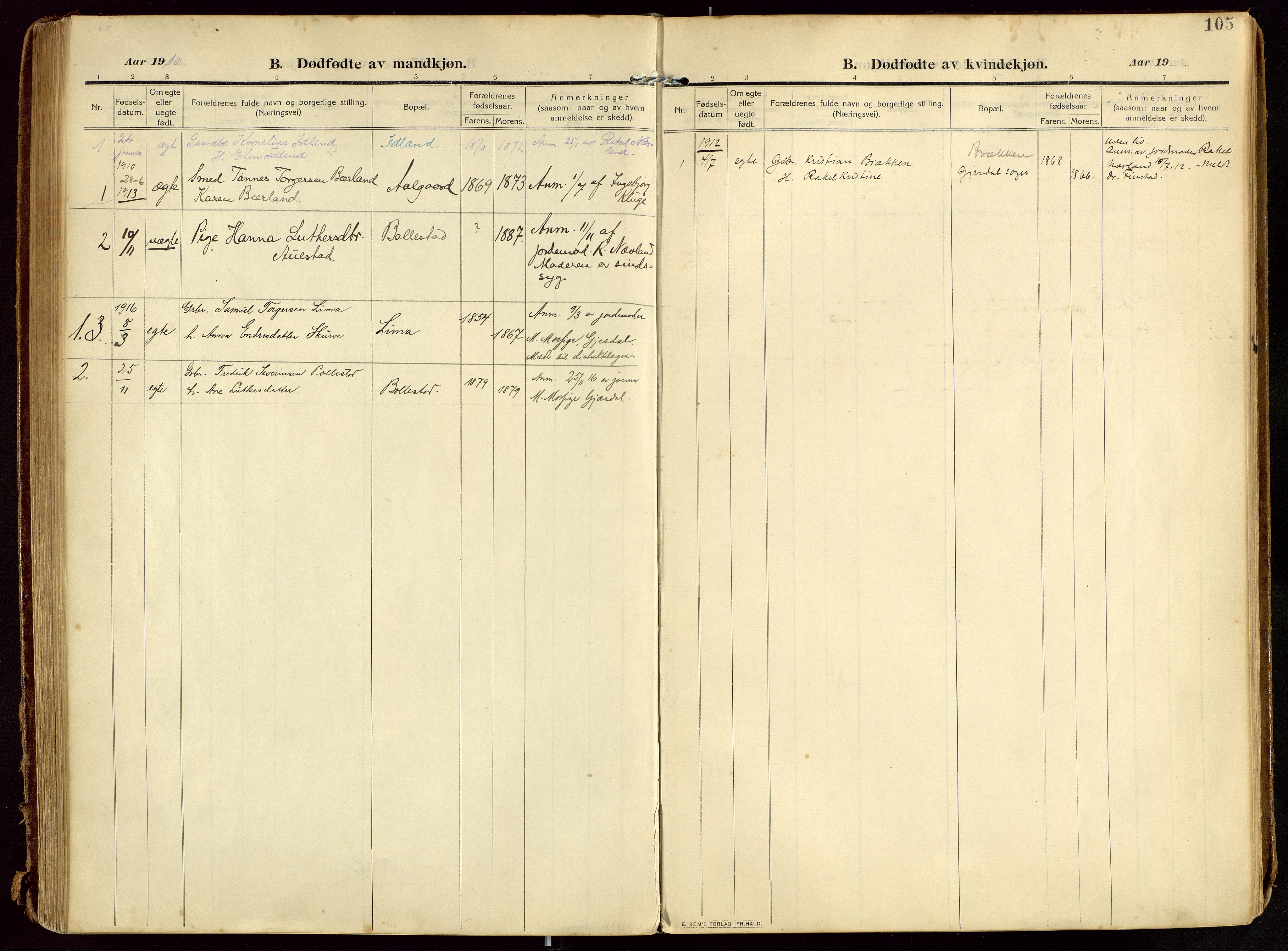 Lye sokneprestkontor, AV/SAST-A-101794/002/B/L0001: Ministerialbok nr. A 13, 1910-1925, s. 105