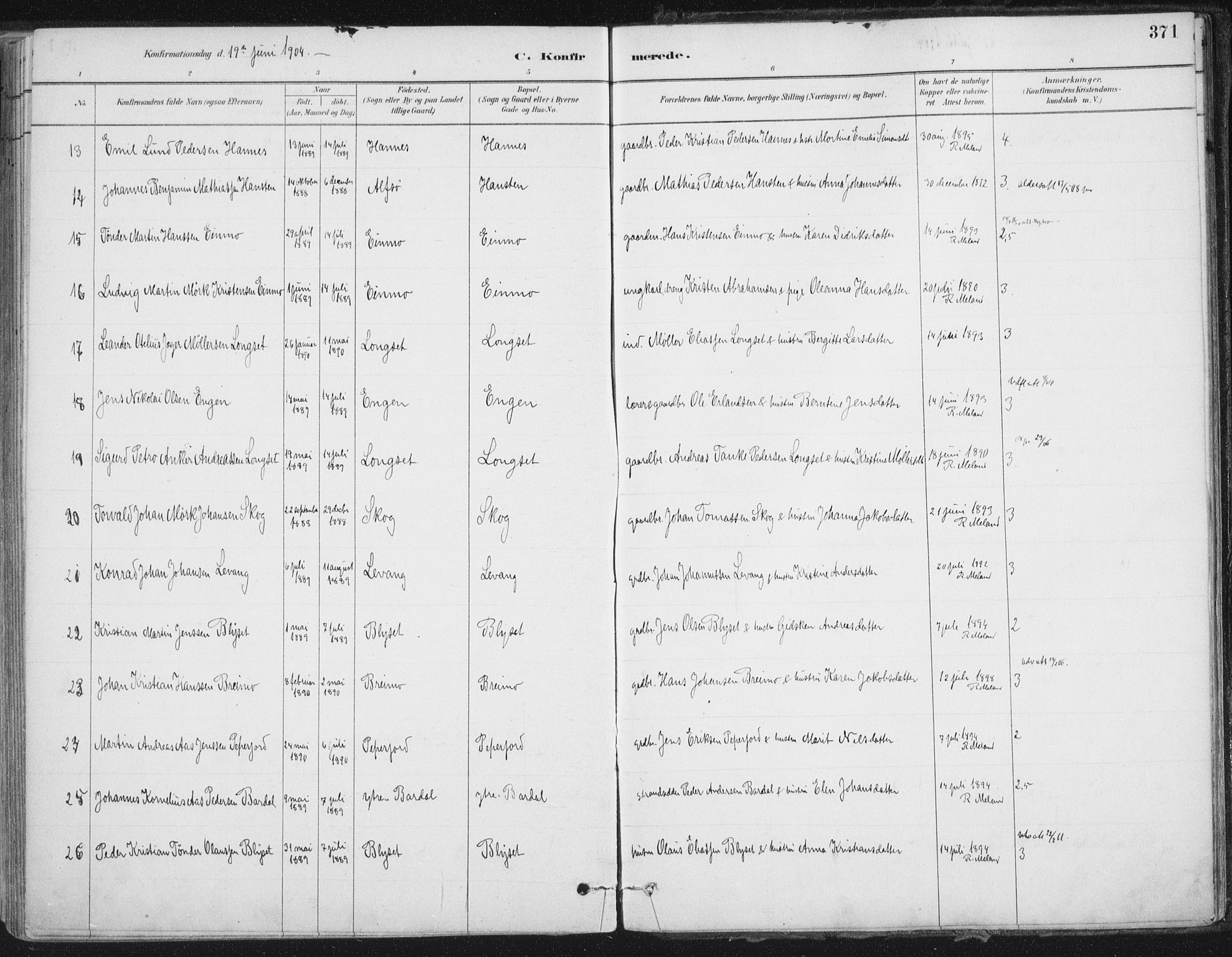 Ministerialprotokoller, klokkerbøker og fødselsregistre - Nordland, AV/SAT-A-1459/838/L0552: Ministerialbok nr. 838A10, 1880-1910, s. 371