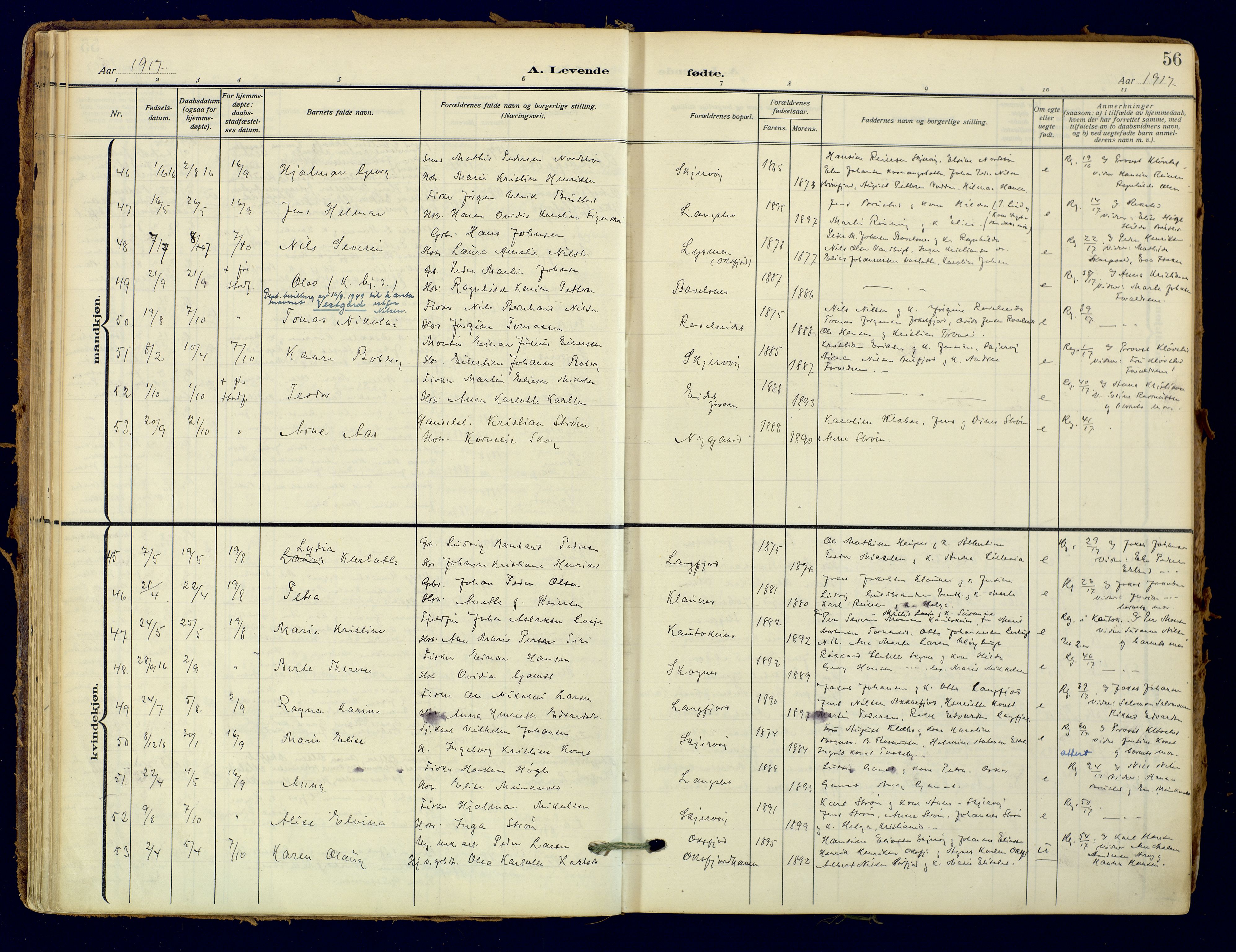 Skjervøy sokneprestkontor, AV/SATØ-S-1300/H/Ha/Haa: Ministerialbok nr. 18, 1910-1926, s. 56