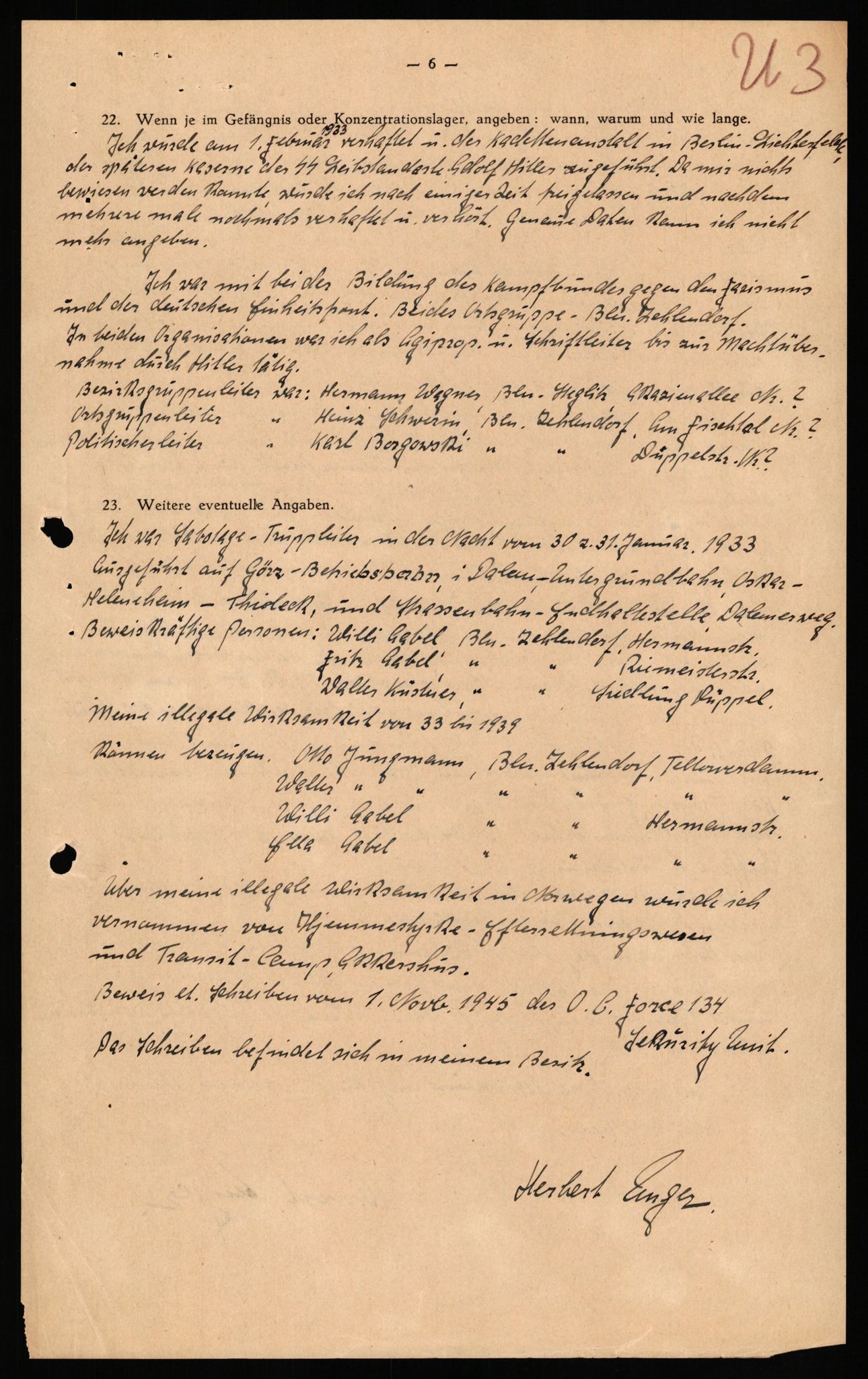 Forsvaret, Forsvarets overkommando II, AV/RA-RAFA-3915/D/Db/L0034: CI Questionaires. Tyske okkupasjonsstyrker i Norge. Tyskere., 1945-1946, s. 189