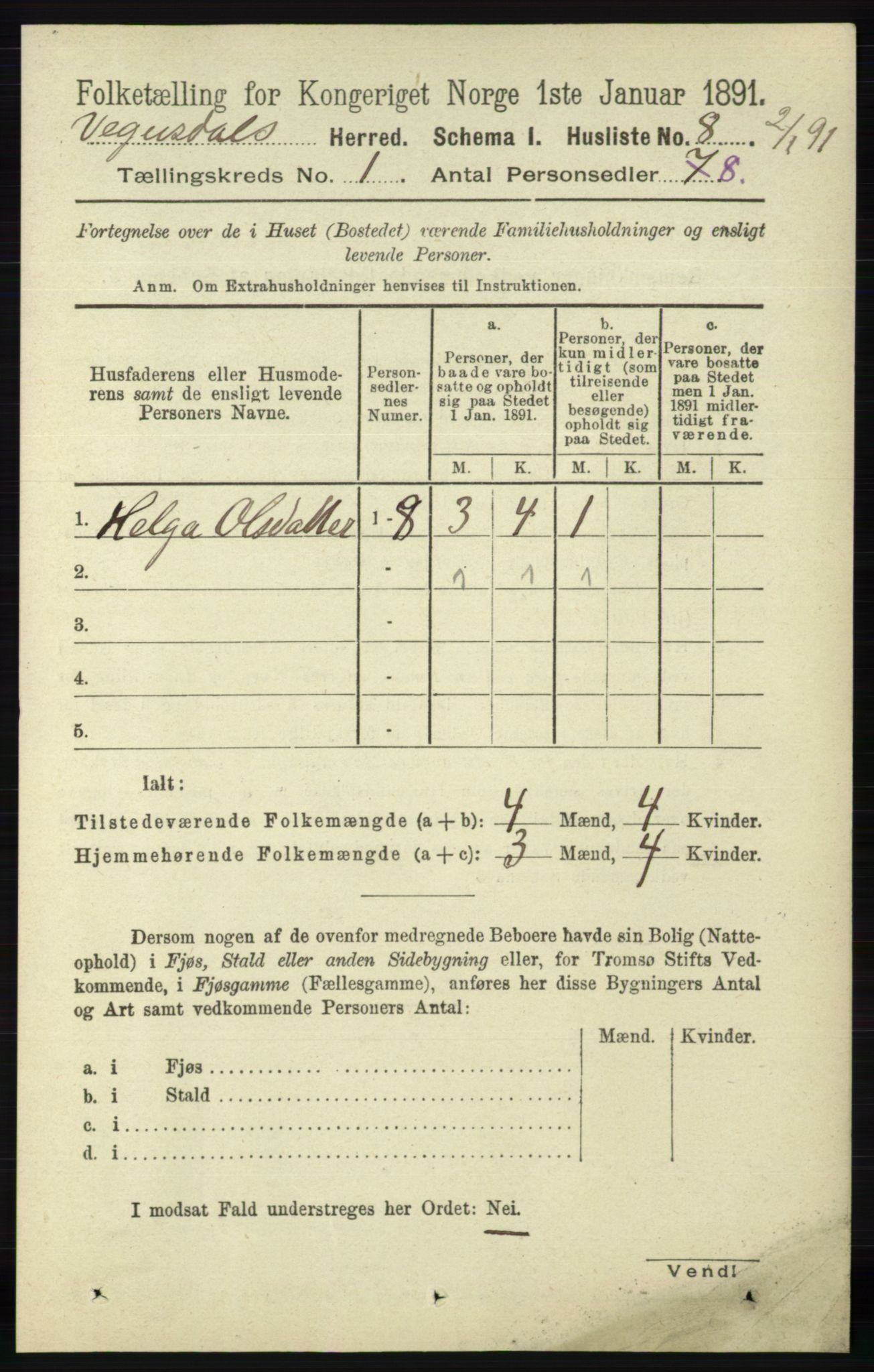 RA, Folketelling 1891 for 0934 Vegusdal herred, 1891, s. 26