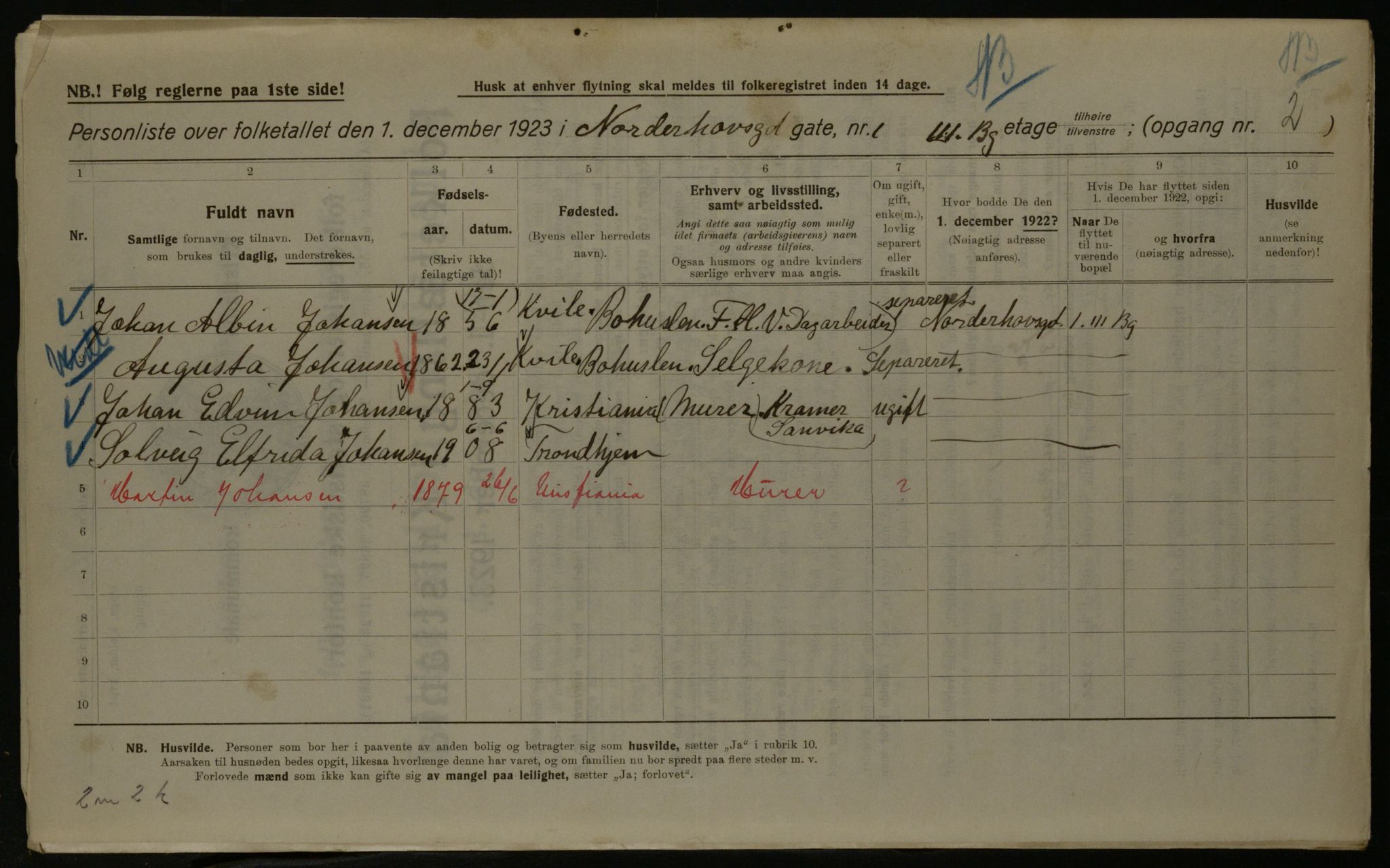 OBA, Kommunal folketelling 1.12.1923 for Kristiania, 1923, s. 79654