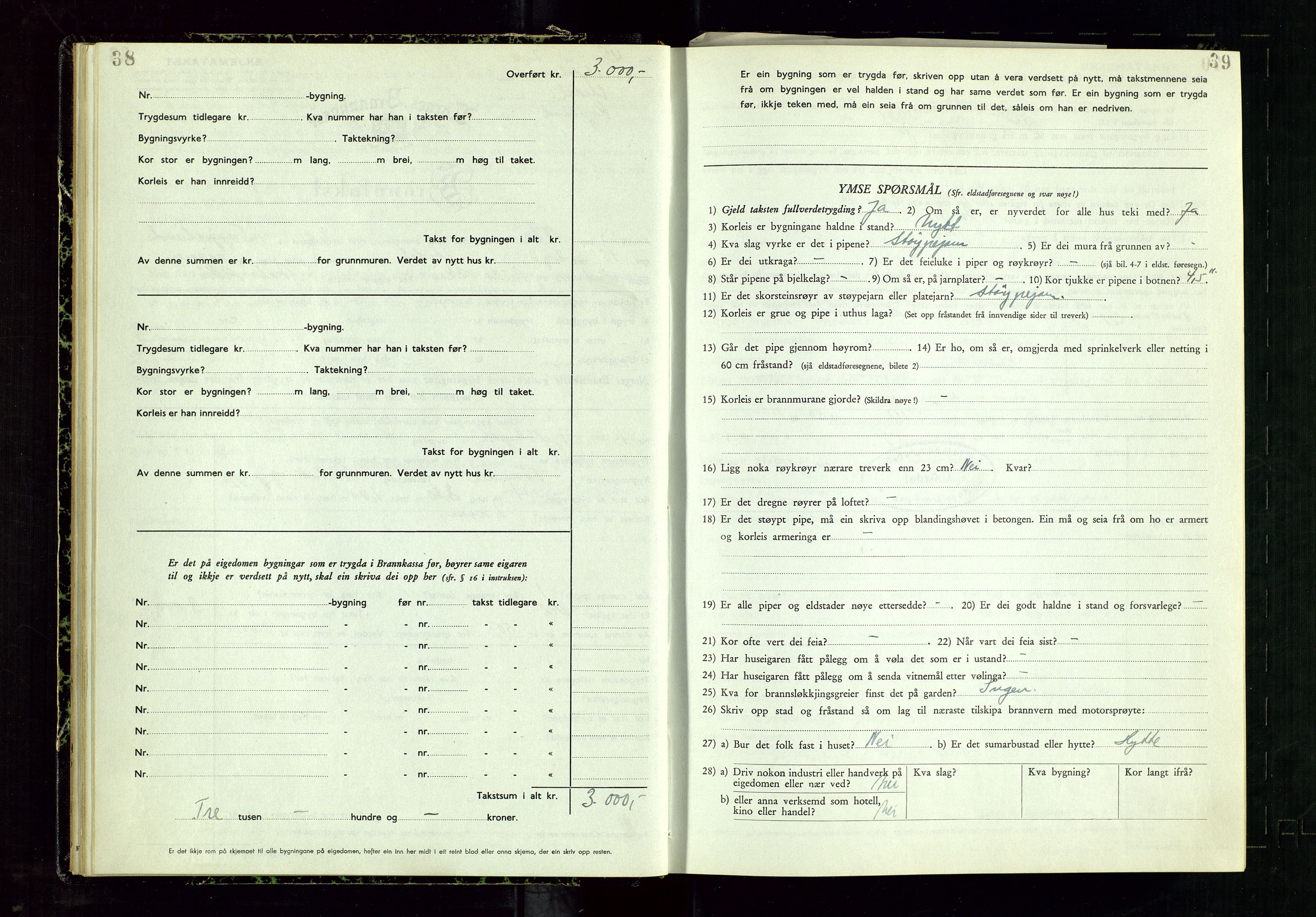 Årdal lensmannskontor, AV/SAST-A-100453/Gob/L0002: "Brandtaxationsprotokol", 1950-1955, s. 38-39