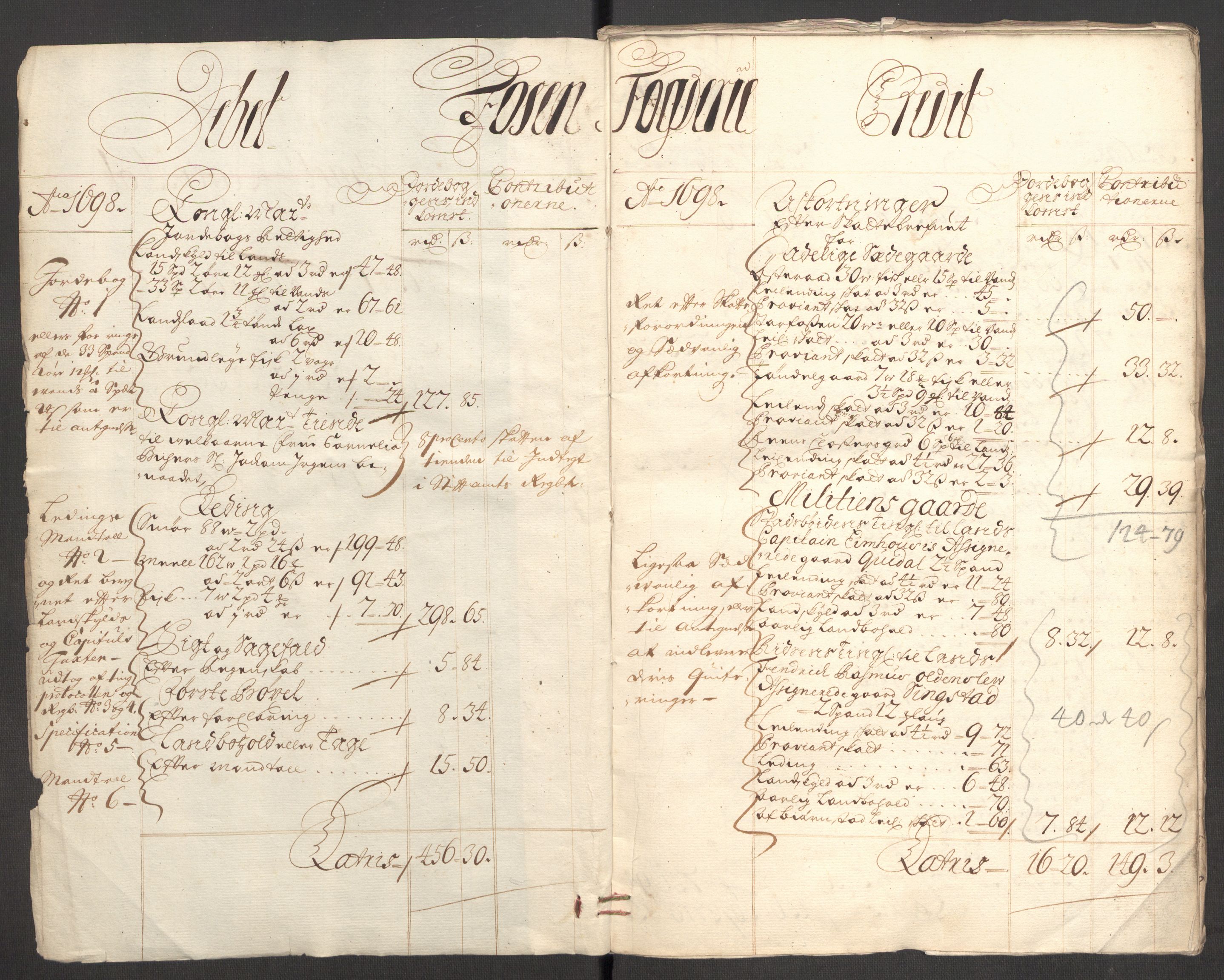 Rentekammeret inntil 1814, Reviderte regnskaper, Fogderegnskap, RA/EA-4092/R57/L3853: Fogderegnskap Fosen, 1698-1699, s. 5