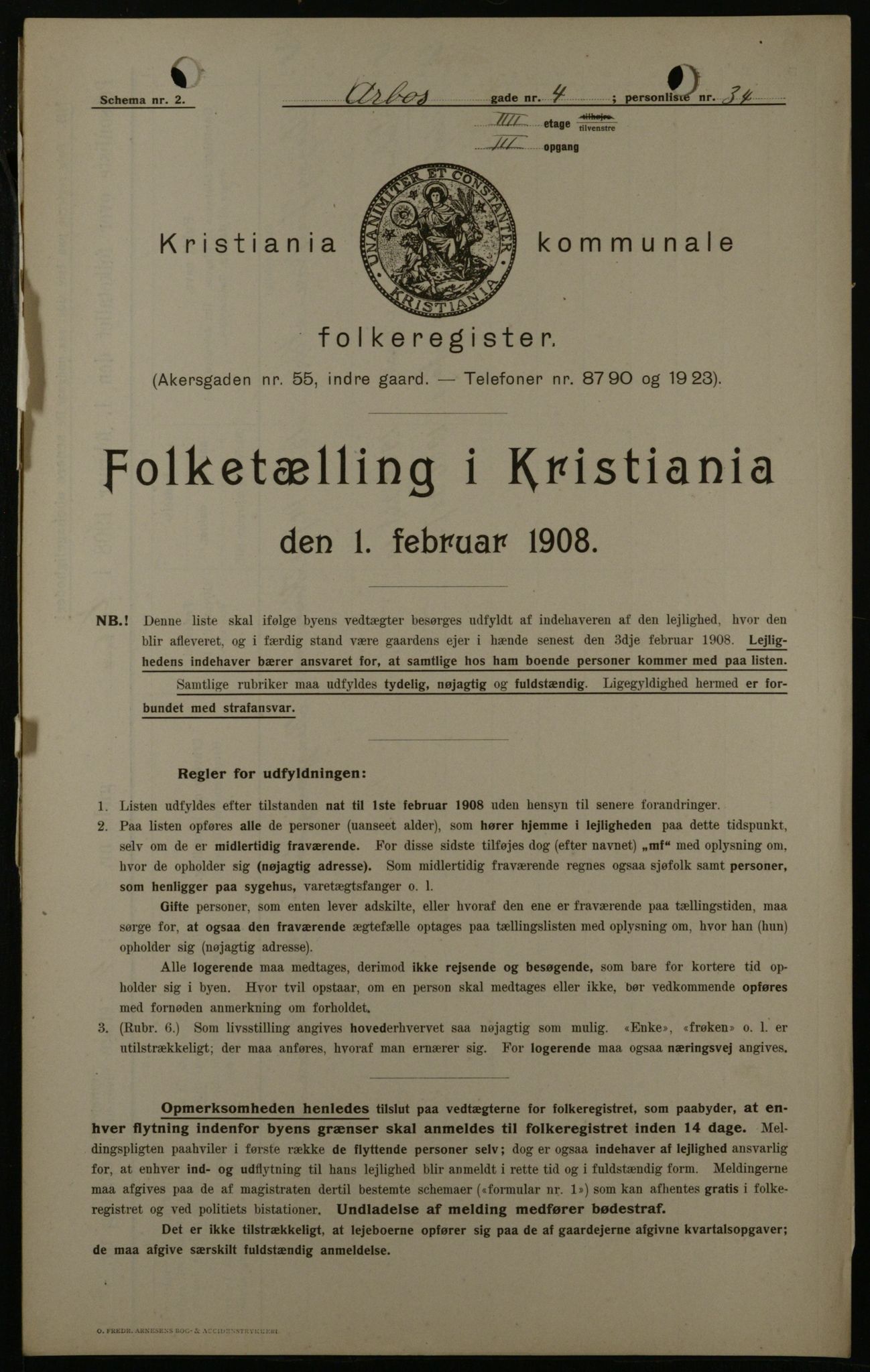 OBA, Kommunal folketelling 1.2.1908 for Kristiania kjøpstad, 1908, s. 2103