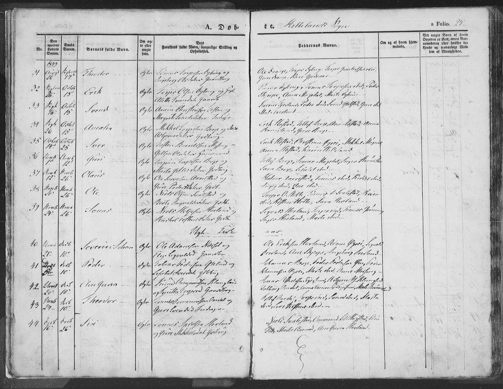 Helleland sokneprestkontor, SAST/A-101810: Ministerialbok nr. A 6.1, 1834-1863, s. 25
