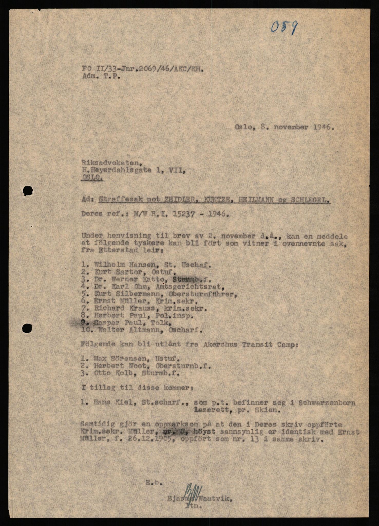 Forsvaret, Forsvarets overkommando II, AV/RA-RAFA-3915/D/Db/L0029: CI Questionaires. Tyske okkupasjonsstyrker i Norge. Tyskere., 1945-1946, s. 245