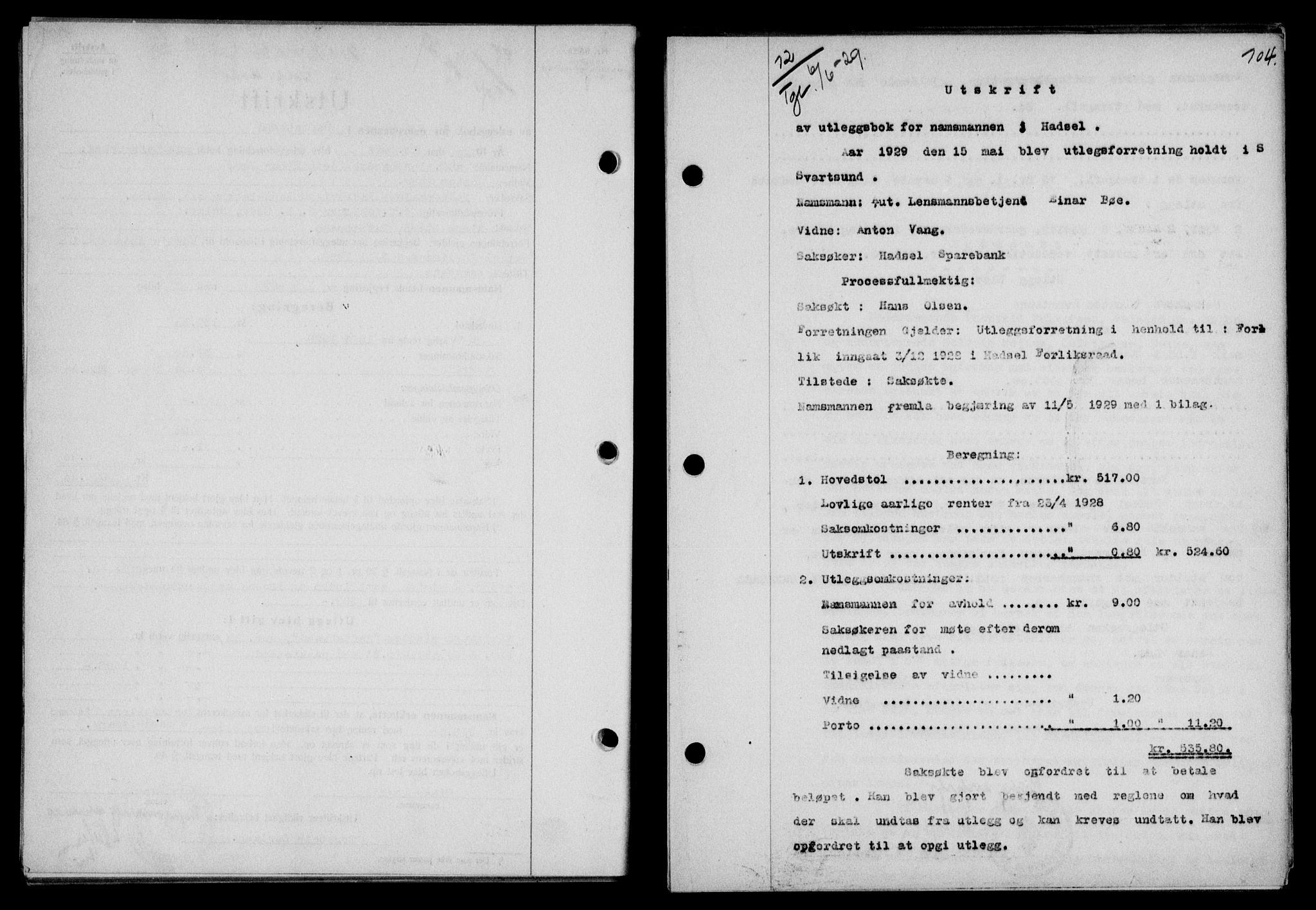 Vesterålen sorenskriveri, SAT/A-4180/1/2/2Ca/L0049: Pantebok nr. 42, 1929-1929, Tingl.dato: 06.06.1929