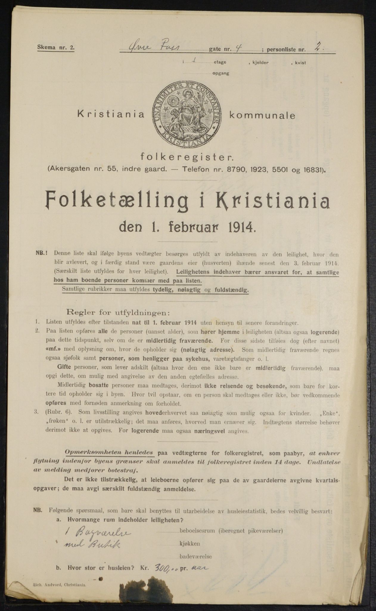 OBA, Kommunal folketelling 1.2.1914 for Kristiania, 1914, s. 130572
