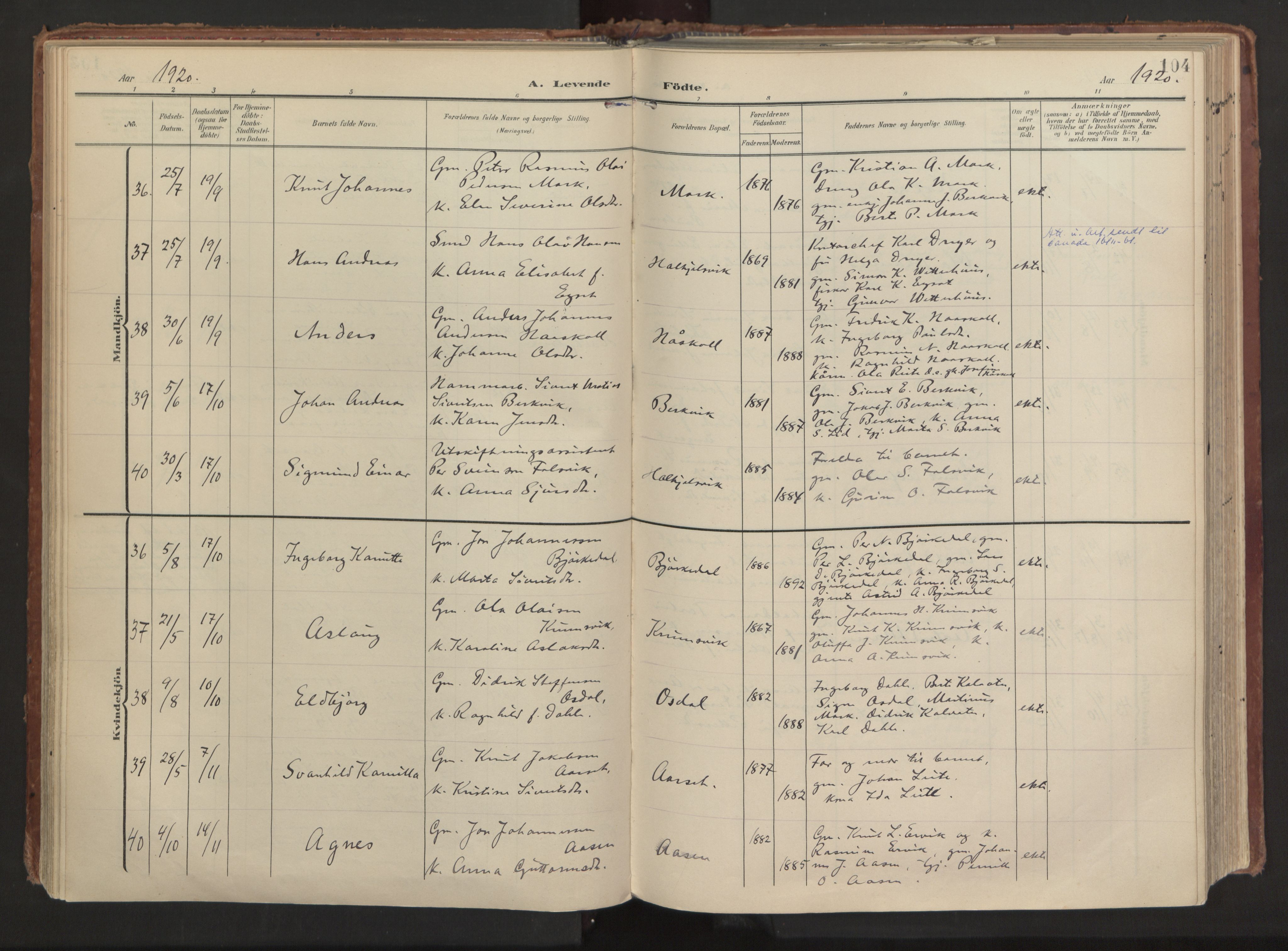 Ministerialprotokoller, klokkerbøker og fødselsregistre - Møre og Romsdal, AV/SAT-A-1454/511/L0144: Ministerialbok nr. 511A11, 1906-1923, s. 104