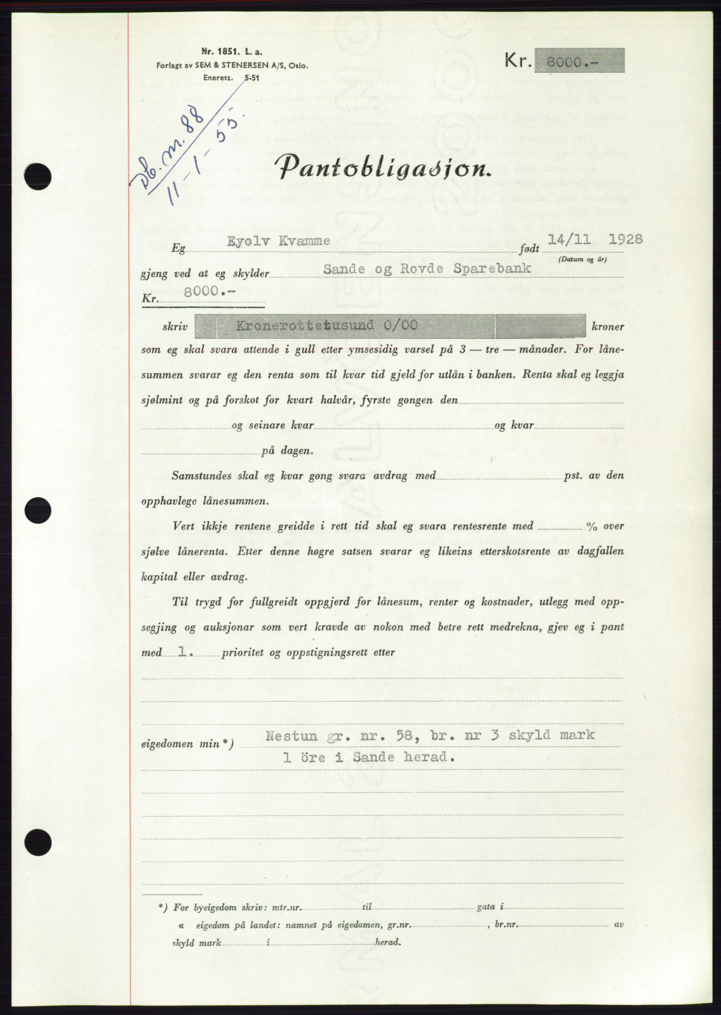 Søre Sunnmøre sorenskriveri, AV/SAT-A-4122/1/2/2C/L0126: Pantebok nr. 14B, 1954-1955, Dagboknr: 88/1955