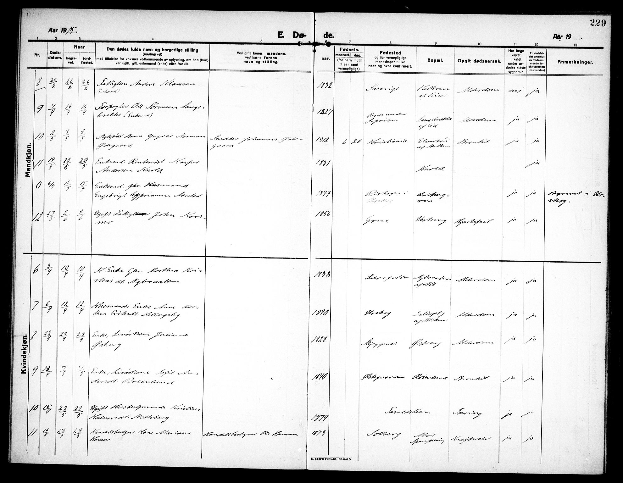 Høland prestekontor Kirkebøker, SAO/A-10346a/F/Fa/L0016: Ministerialbok nr. I 16, 1912-1921, s. 229