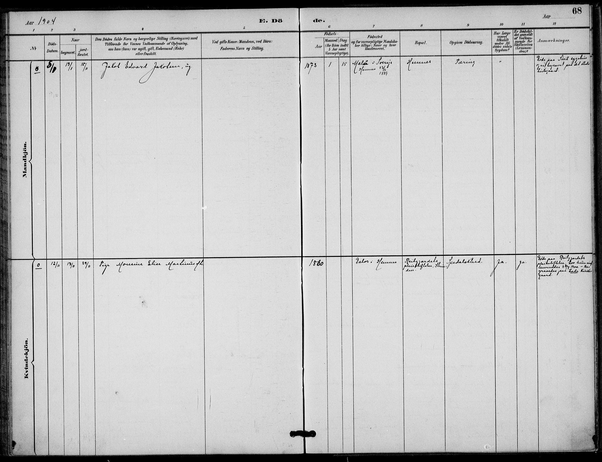 Ministerialprotokoller, klokkerbøker og fødselsregistre - Nordland, SAT/A-1459/825/L0363: Ministerialbok nr. 825A17, 1890-1909, s. 68