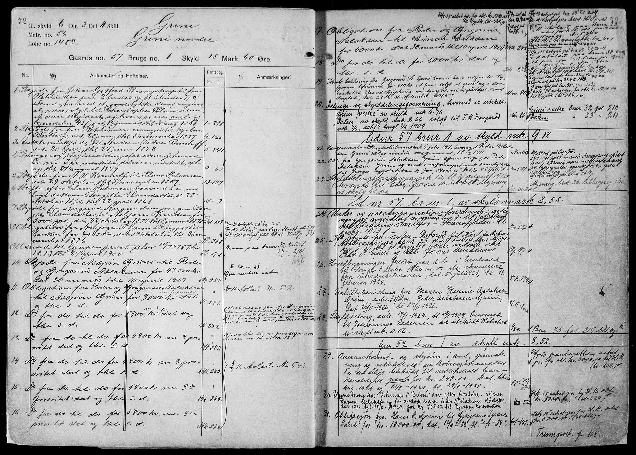 Gjerpen sorenskriveri, AV/SAKO-A-216/G/Gb/Gbd/L0002a: Panteregister nr. IV 2a, s. 72