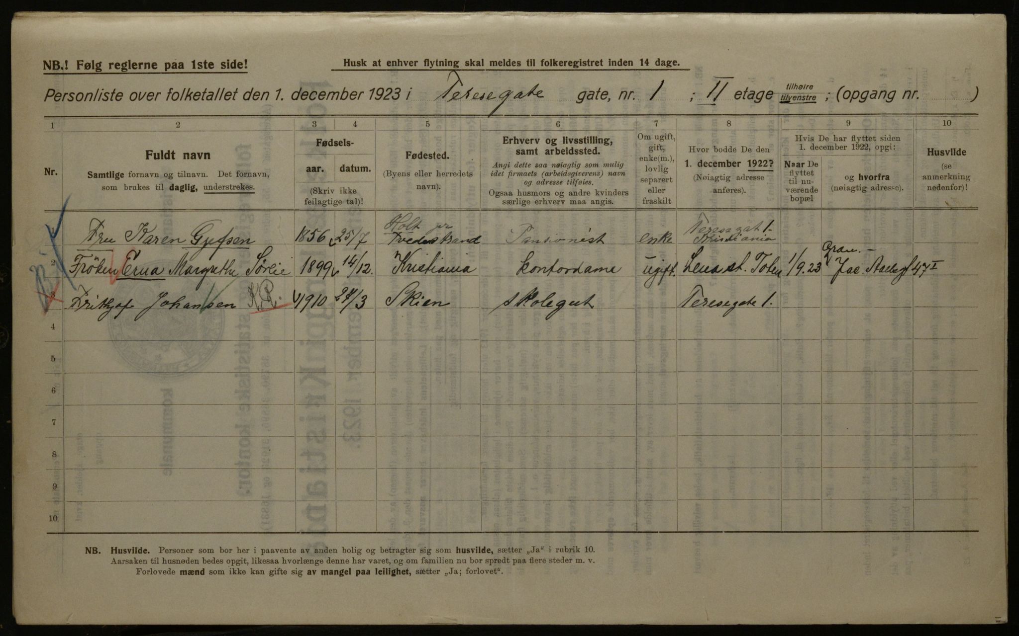 OBA, Kommunal folketelling 1.12.1923 for Kristiania, 1923, s. 118951