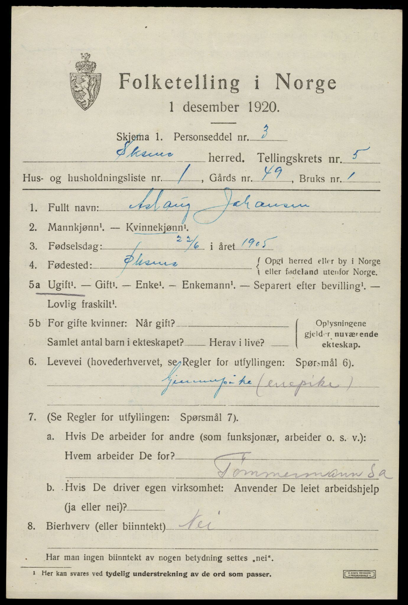 SAT, Folketelling 1920 for 1868 Øksnes herred, 1920, s. 3796