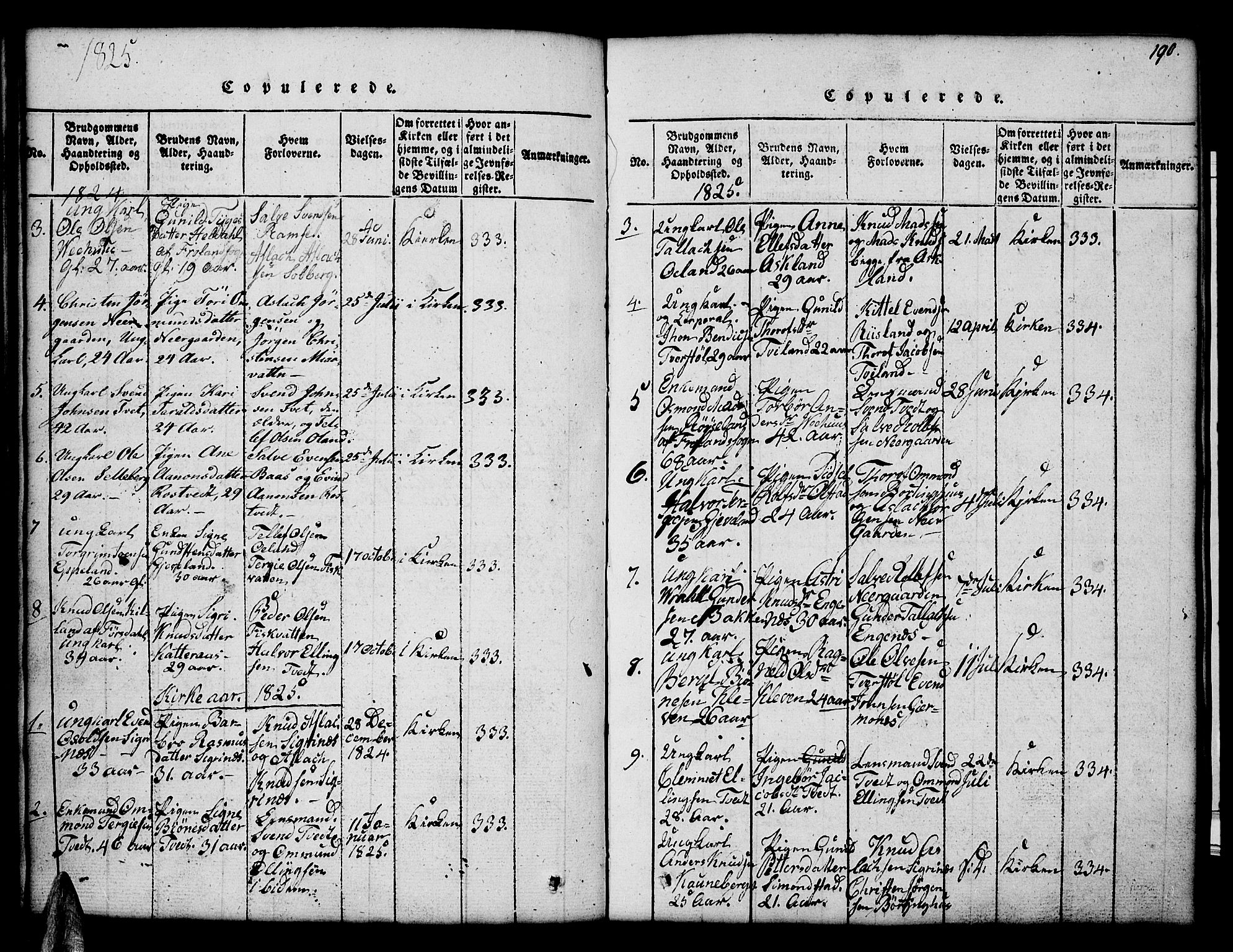 Åmli sokneprestkontor, SAK/1111-0050/F/Fb/Fbc/L0001: Klokkerbok nr. B 1, 1816-1867, s. 190